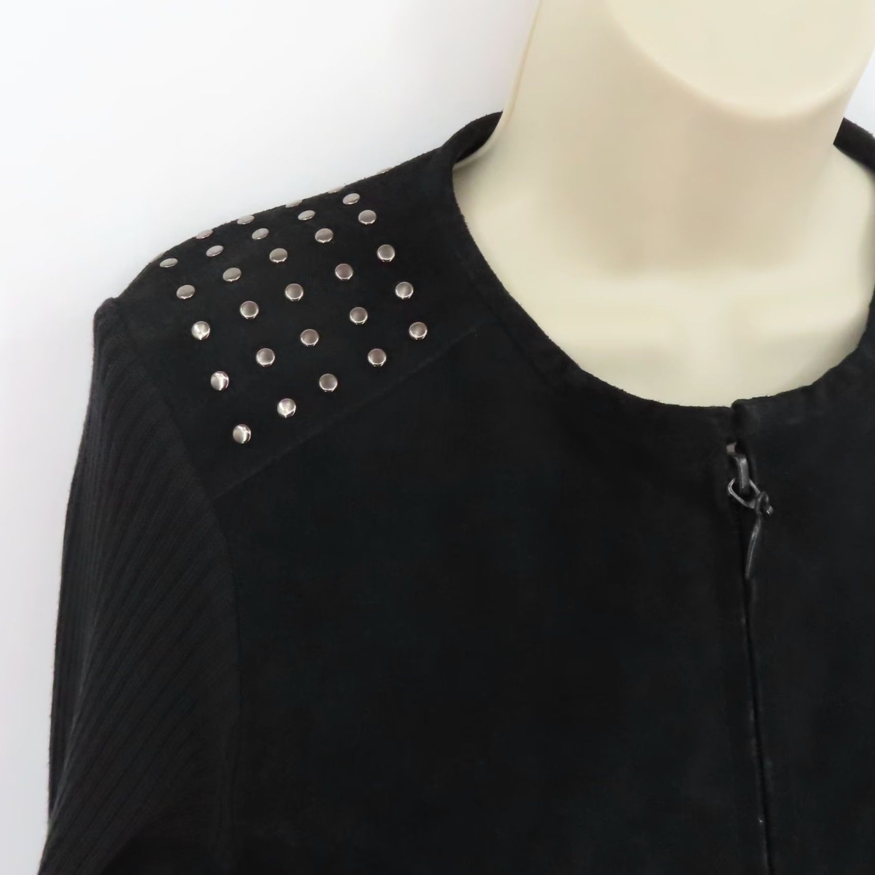 Vintage VINTAGE Escapade Jacket Women L Black Leather Knit Light Zippered Coat Size L / US 10 / IT 46 - 3 Thumbnail