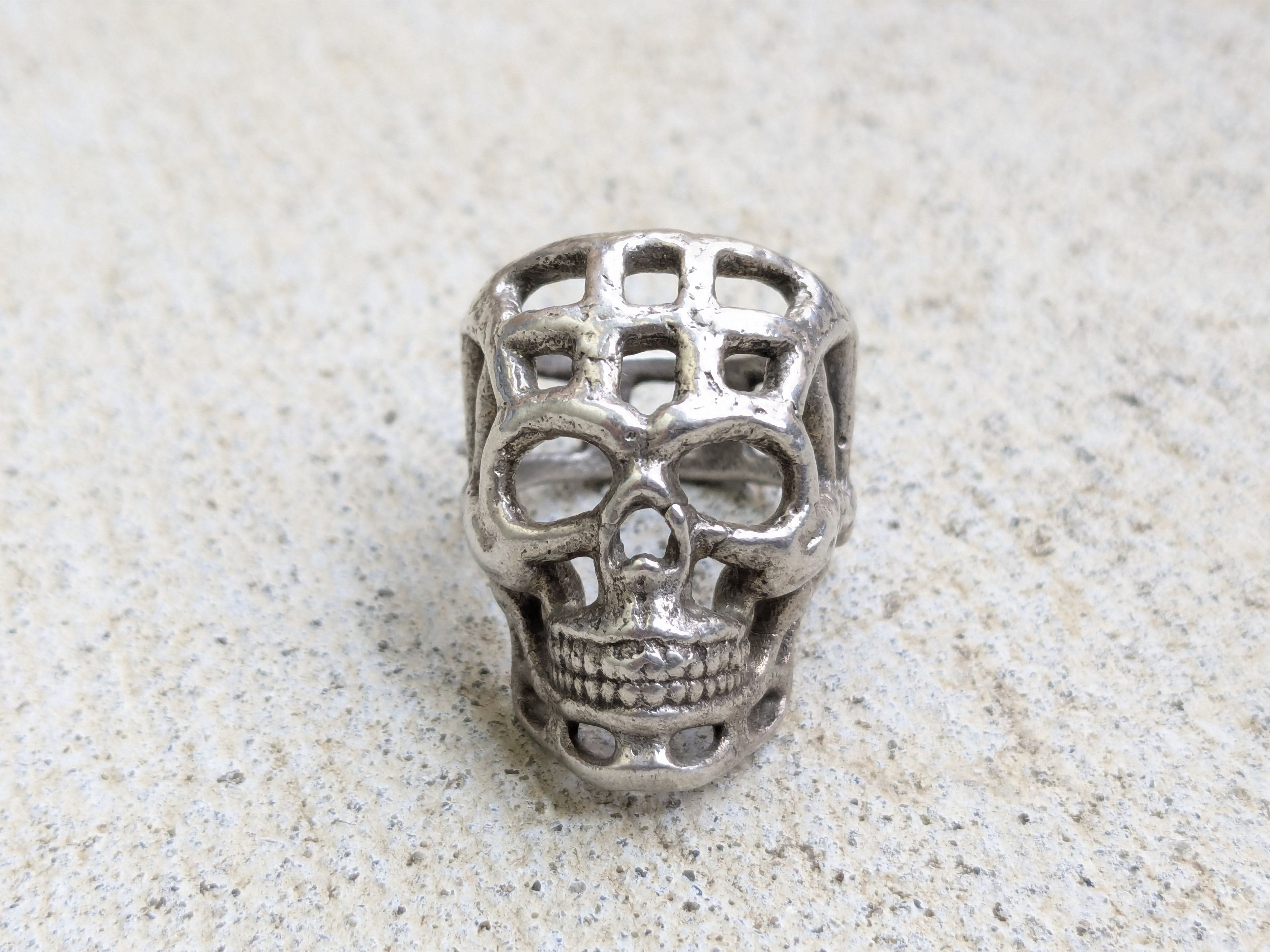 Other Vintage Sterling Silver Skull Ring 11.25 Biker Punk Skeleton Size ONE SIZE - 3 Thumbnail