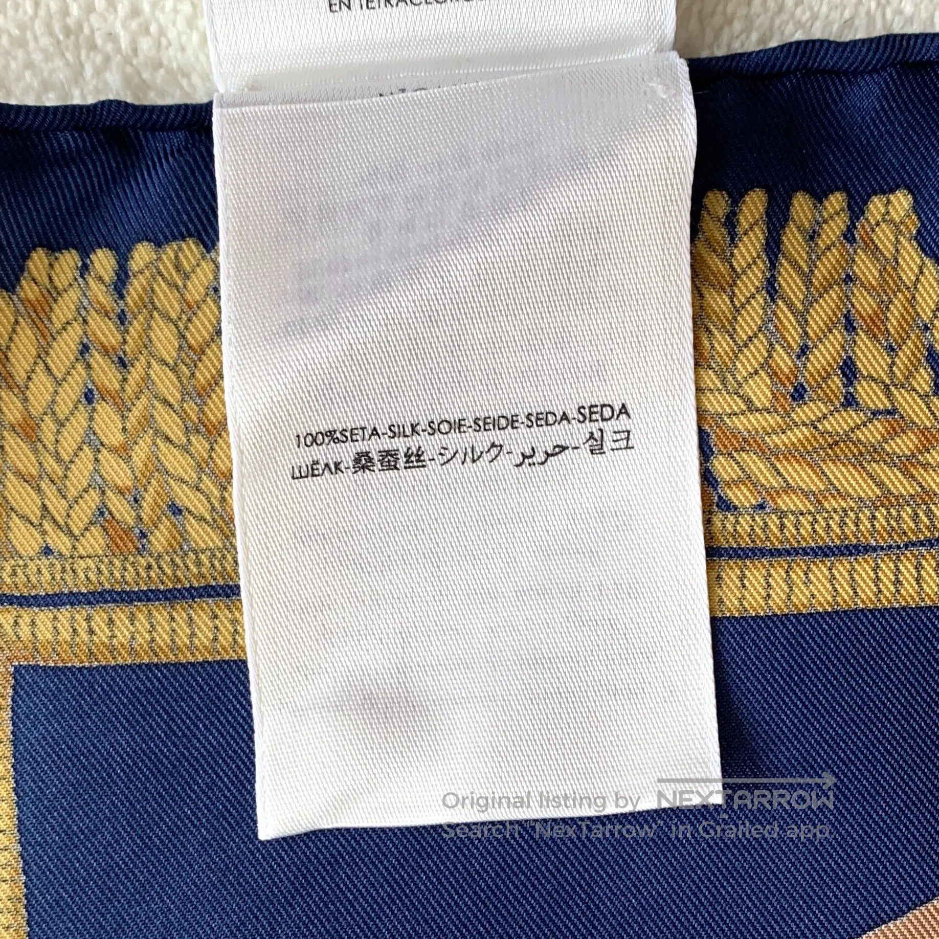 Gucci Guicci Navy Blue Badge Printed Twill Silk Scarf| Size ONE SIZE - 8 Thumbnail