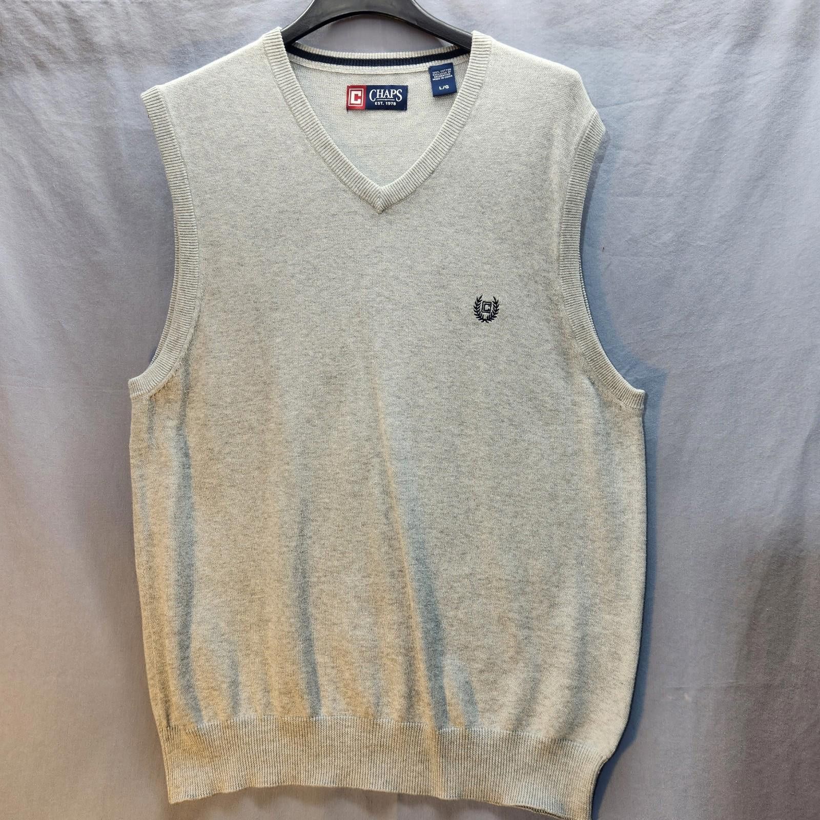 Chaps Men's Chaps Sweater Vest Gray Size Large 100% Cotton Size US L / EU 52-54 / 3 - 1 Thumbnail