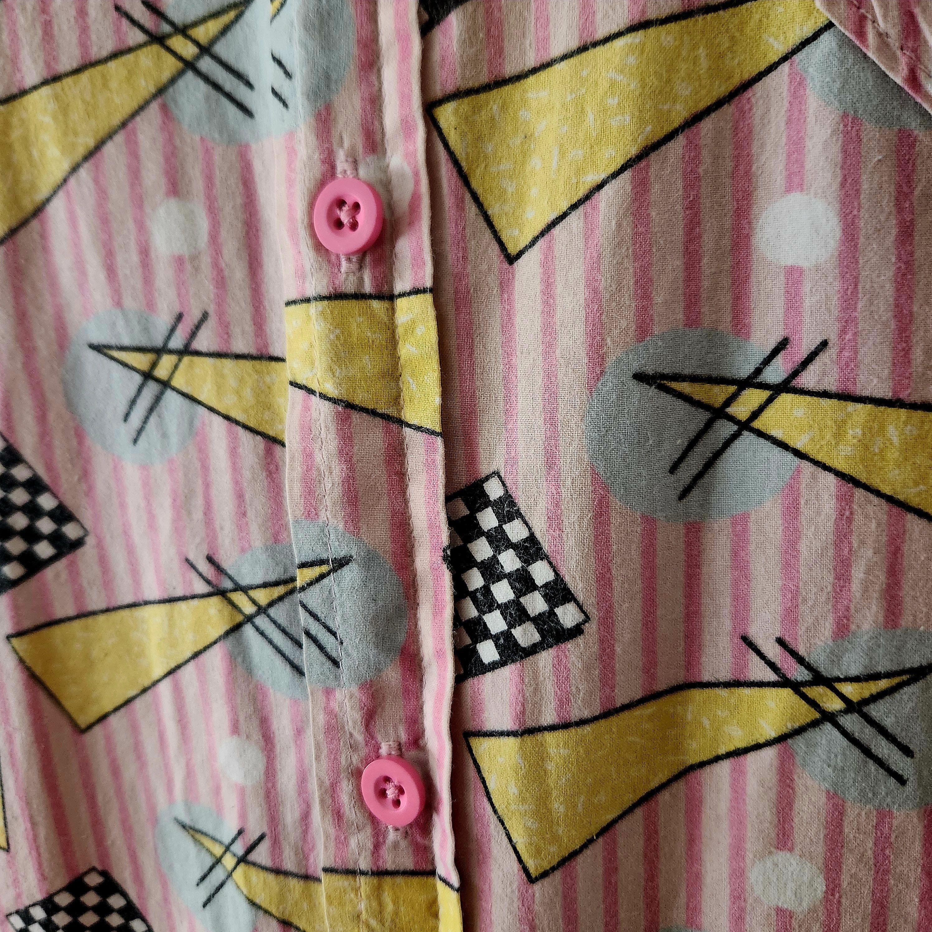 Vintage New Wave shirt L men's pink cotton short sleeve 1980s Size US L / EU 52-54 / 3 - 5 Thumbnail