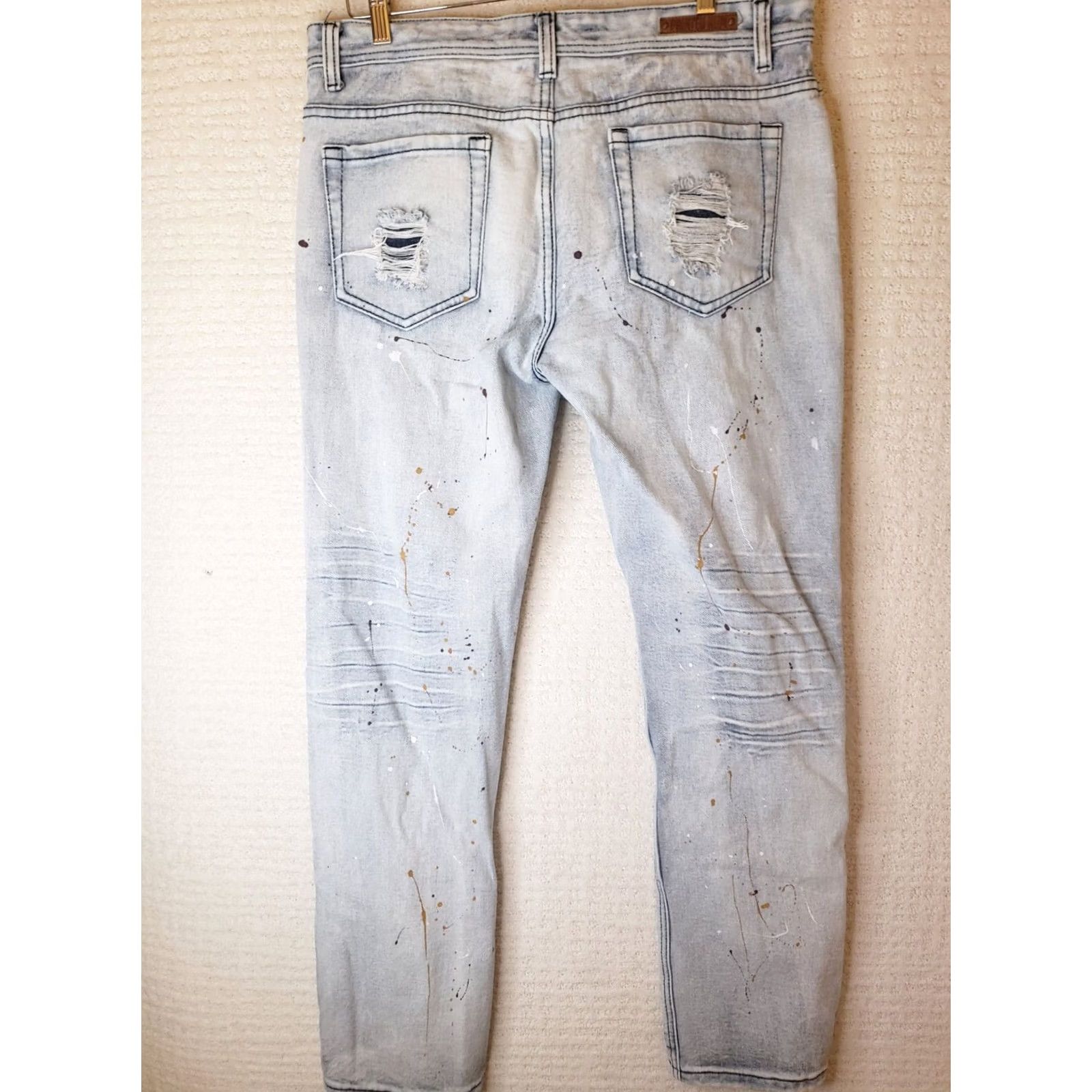 CO Painted Rum Denim Co Jeans 38x32 Distressed Paint Splatter Graphics Regular Men Jeans Blue 98%Cotton 2%Elastane Mid Rise 10-12in Zip Closure Size US 38 / EU 54 - 6 Thumbnail
