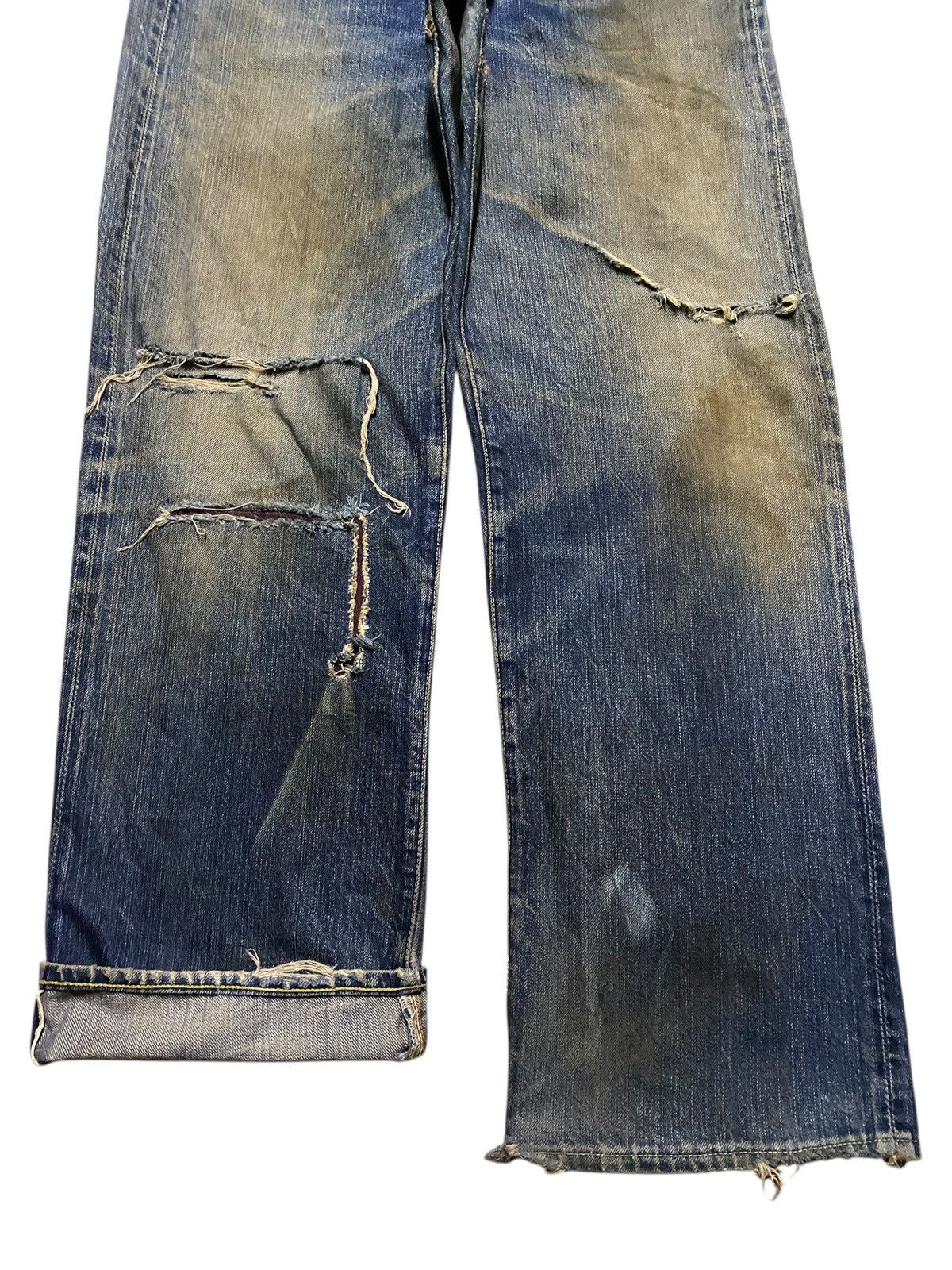 The Real McCoy's Vintage Joe Mccoy Mud Wash Selvedge Distressed Baggy Jeans Size US 33 - 5 Thumbnail