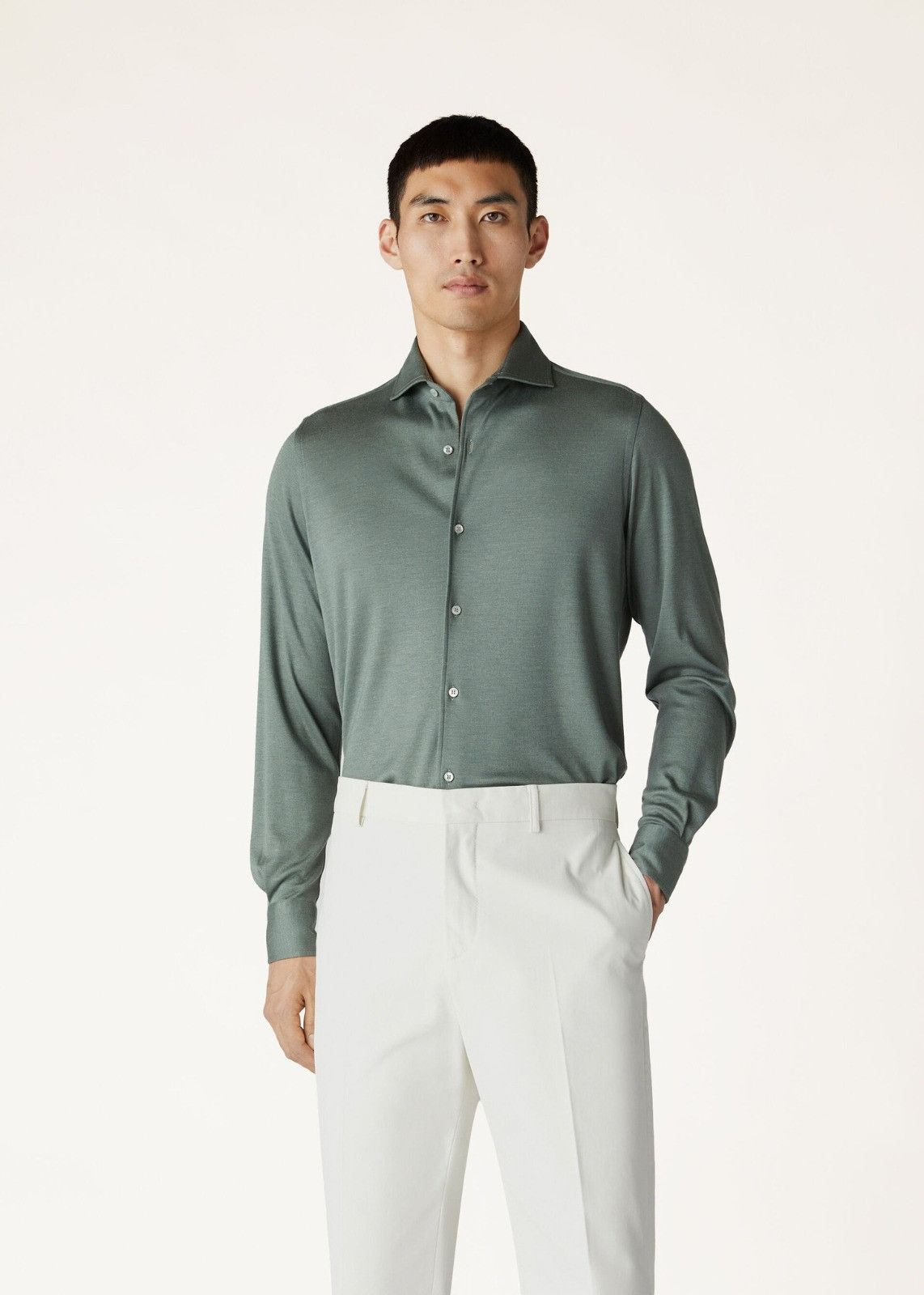 Loro Piana o1srvl11e0325 FAM9540 Andrew Shirt in Sage Green Size US S / EU 44-46 / 1 - 4 Thumbnail