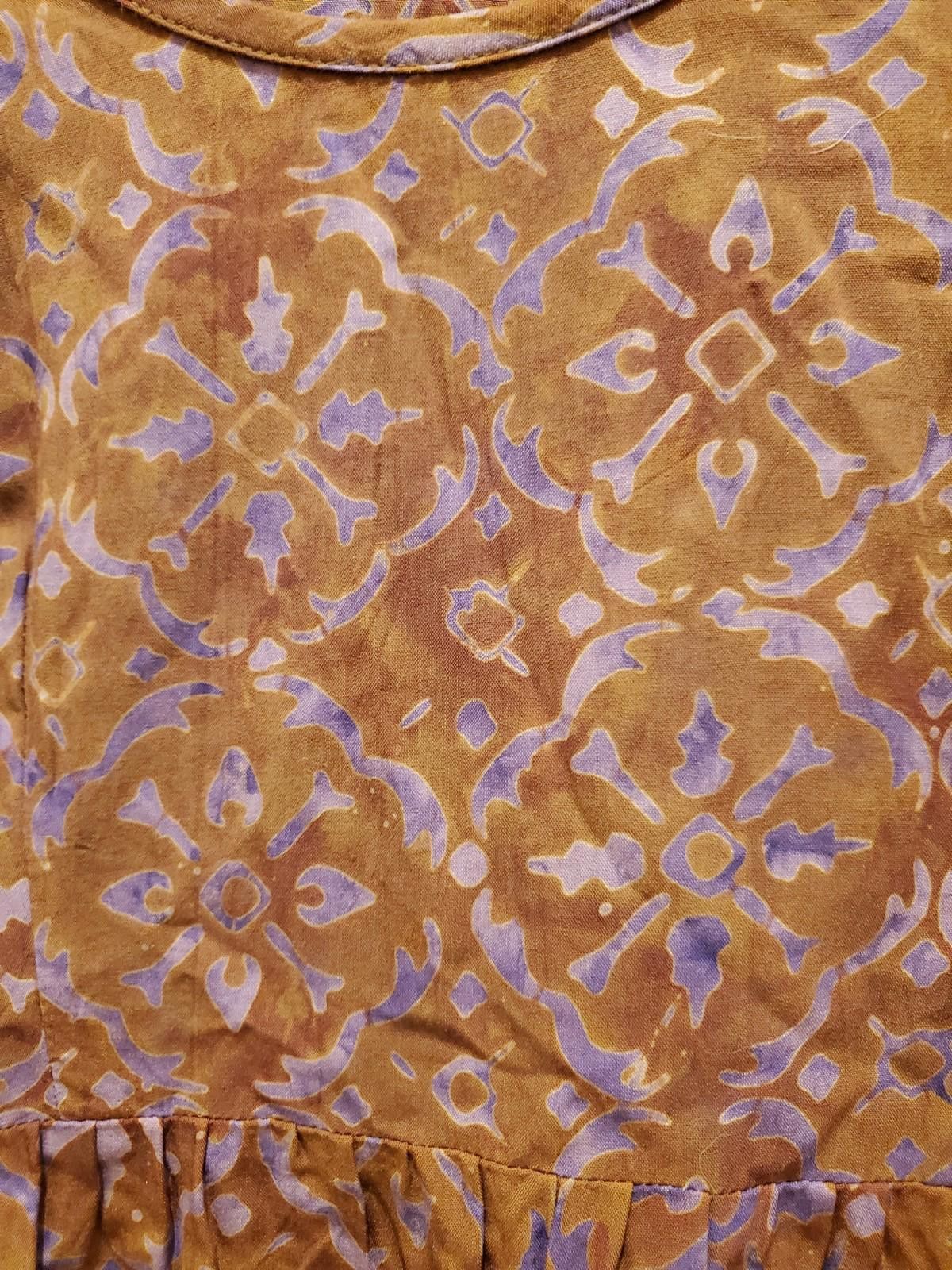 Designer Go Fish Size M Brown Purple Boho Hippie Peasant Batik Blouse Size M / US 6-8 / IT 42-44 - 3 Thumbnail