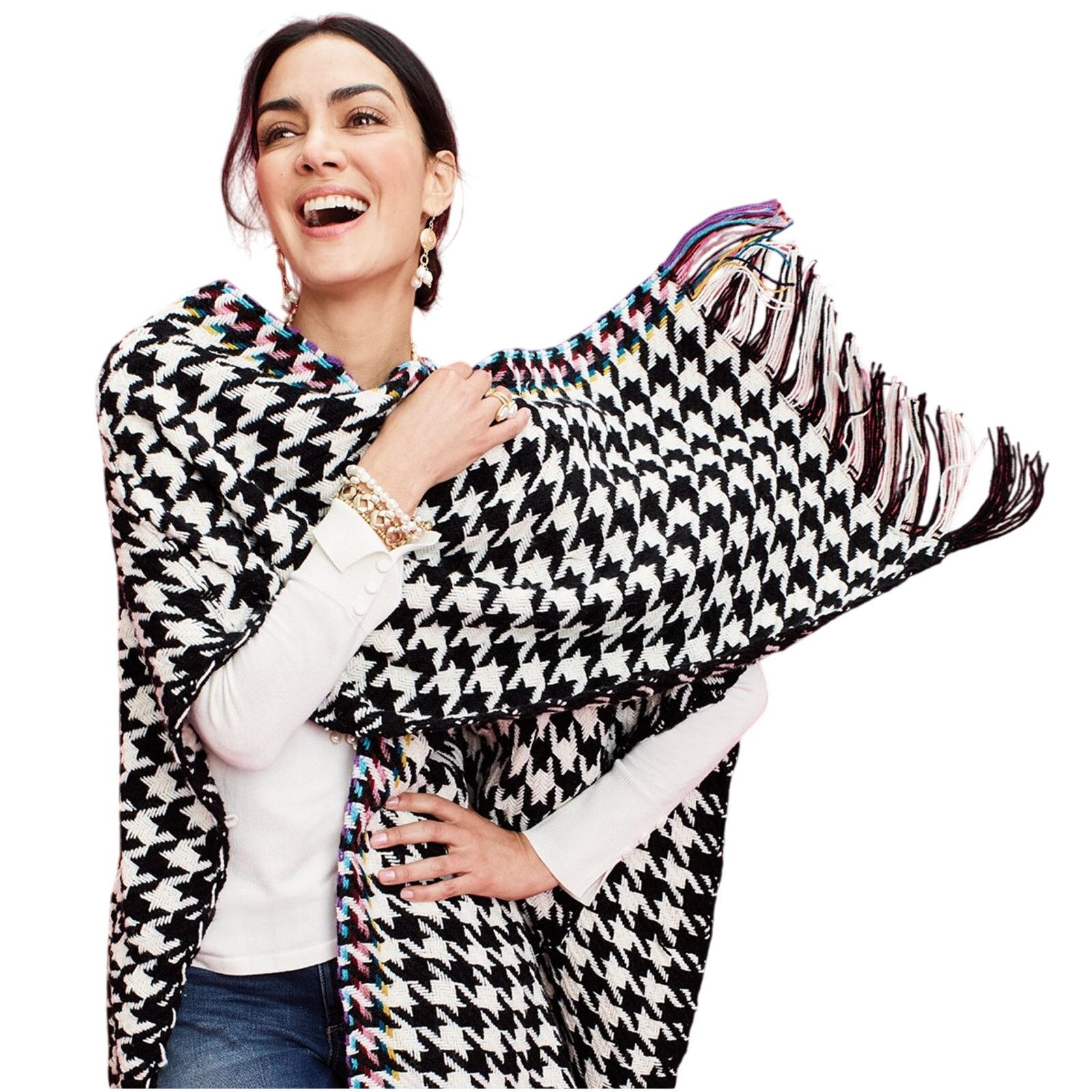 Chicos Chico's Houndstooth Ruana Wrap Shall Knit Sweater Rainbow Size M / US 6-8 / IT 42-44 - 8 Thumbnail