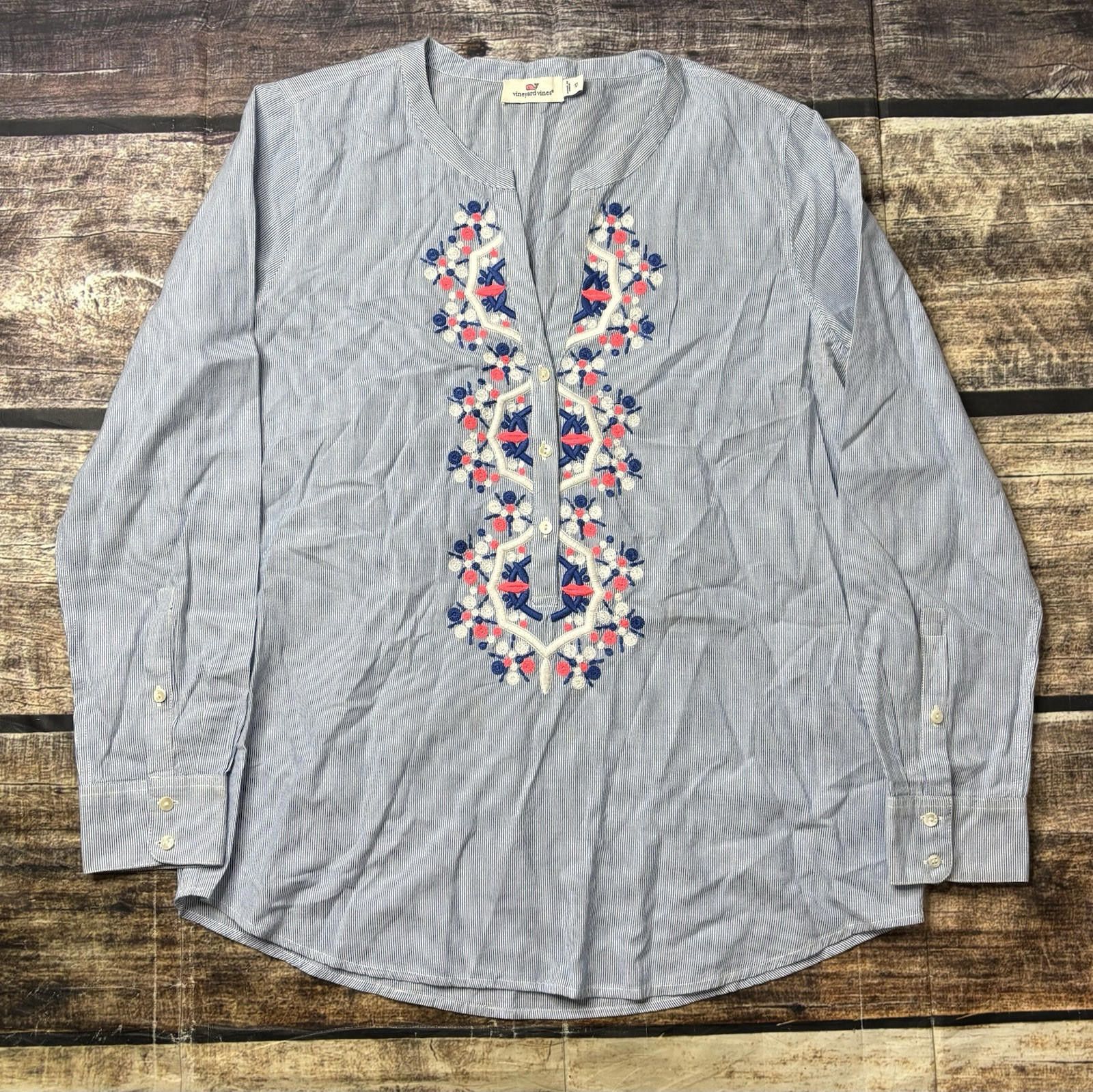 Vineyard Vines Vineyard Vines Top Women's 10 Embroidered Tunic Striped Size L / US 10 / IT 46 - 1 Thumbnail