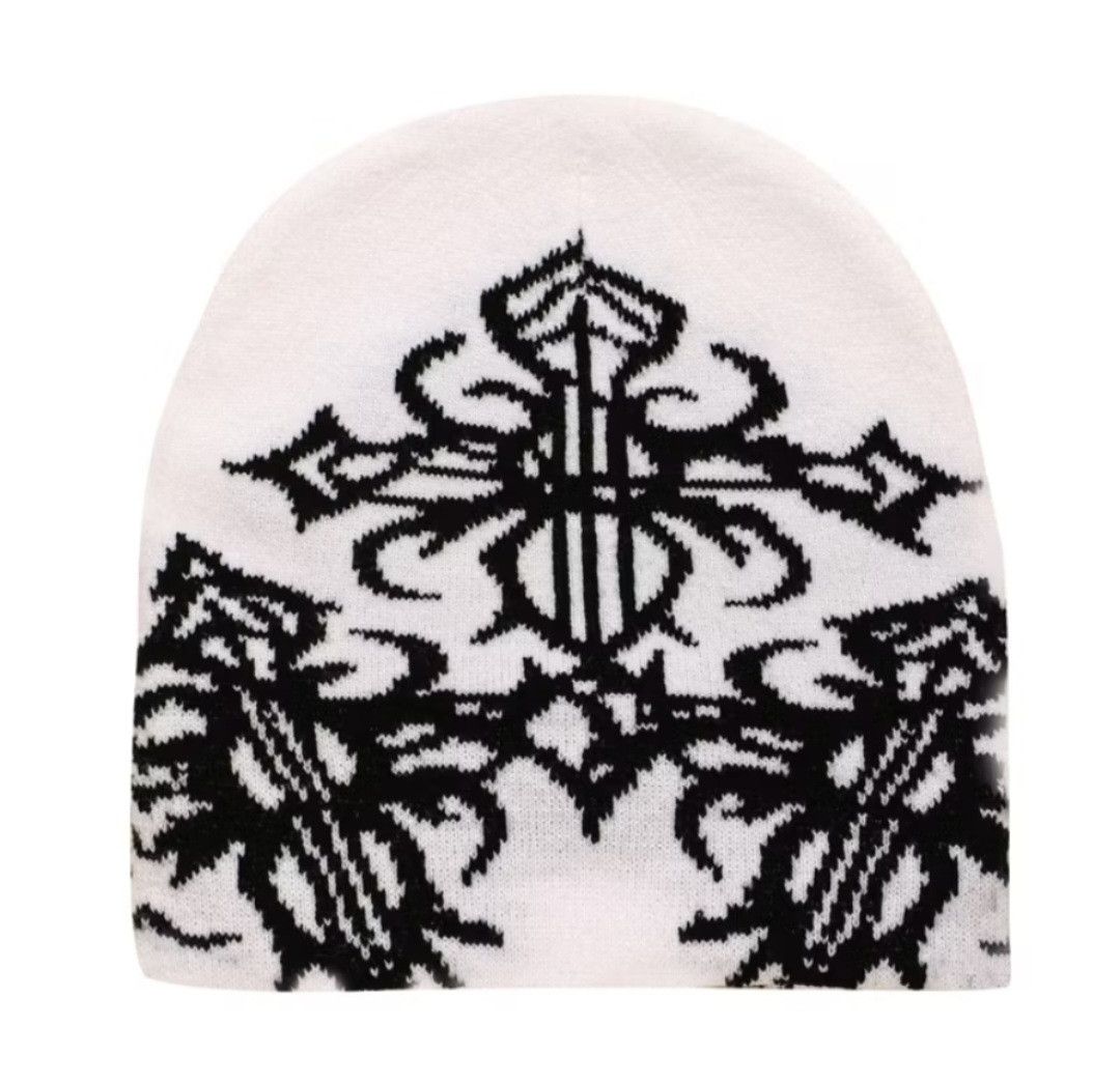 Japanese Brand Abstract art white colour beanie hat Size ONE SIZE - 1 Preview