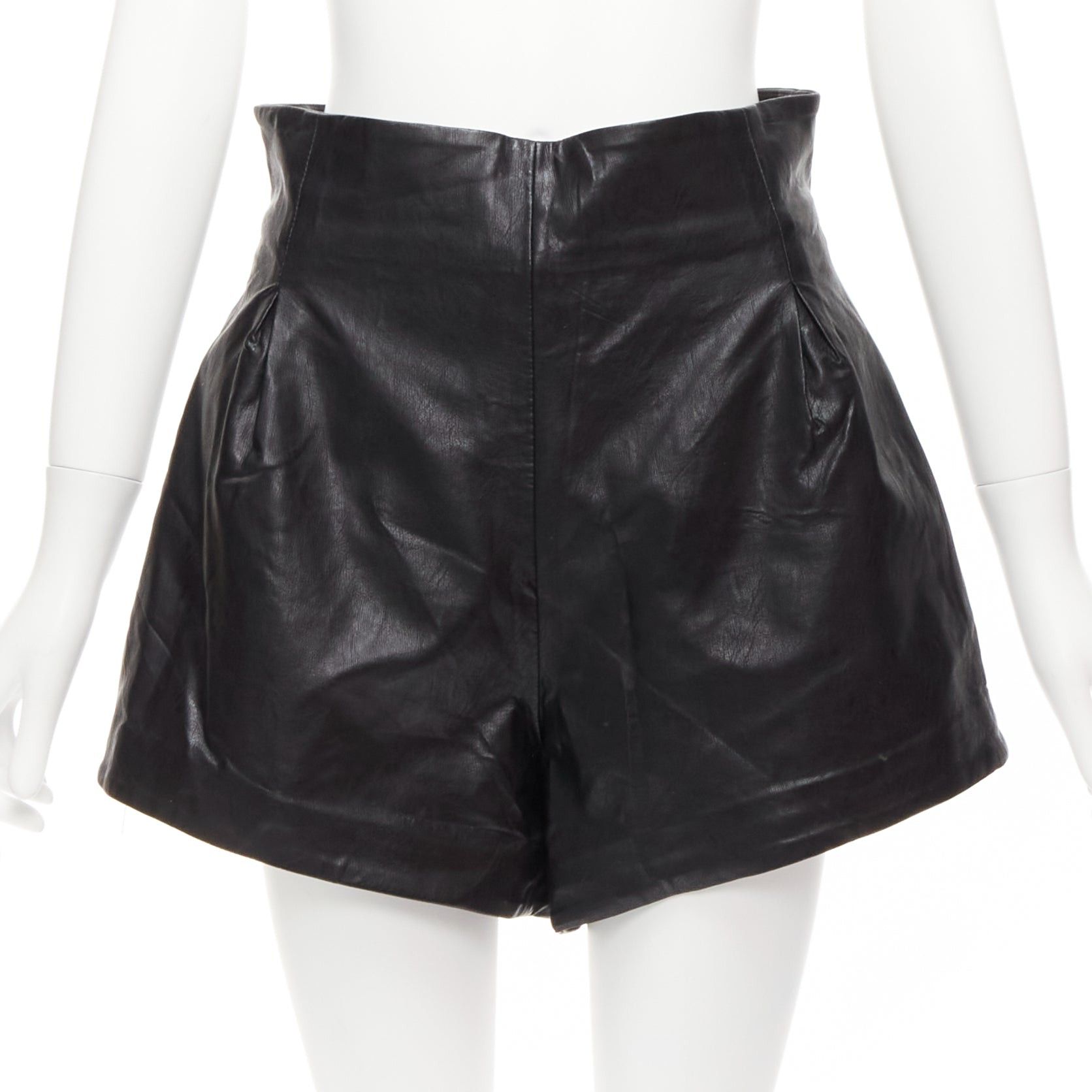 Other BRONX & BANCO black faux leather high waist paperbag waist flared shorts S Size 28" / US 6 / IT 42 - 1 Thumbnail