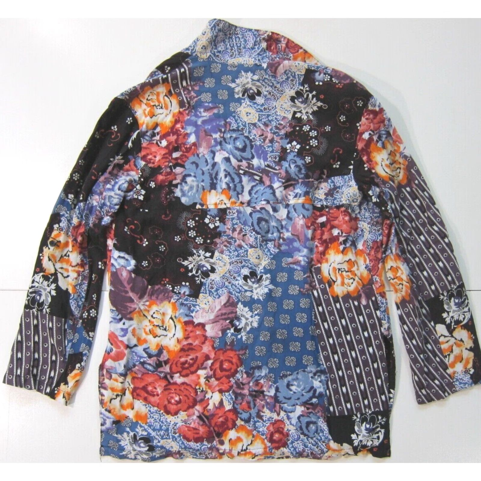 Vintage Jaase Blazer Jacket Women XS Floral Boho 100% Rayon Blue Orange Black Button Blazer, Long Sleeve, Lightweight, Regular Length, 1 Piece, Vintage? No. Size XS / US 0-2 / IT 36-38 - 2 Thumbnail