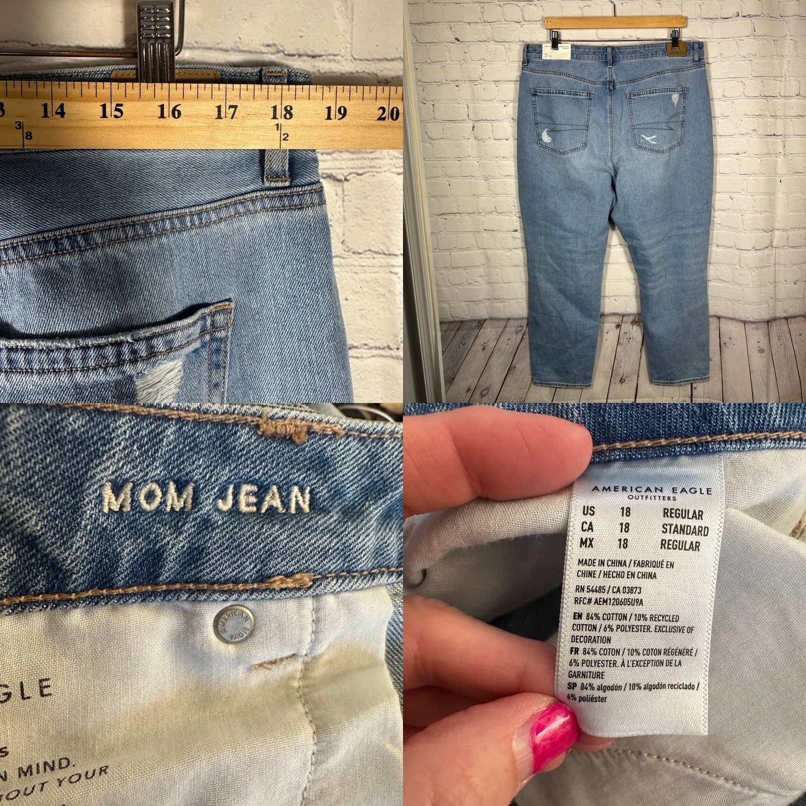 American Eagle Outfitters VINTAGE American Eagle Jeans Womens 18W High Rise Distressed Light Wash Denim 5-Pocket Size 40" / US 18 - 8 Thumbnail