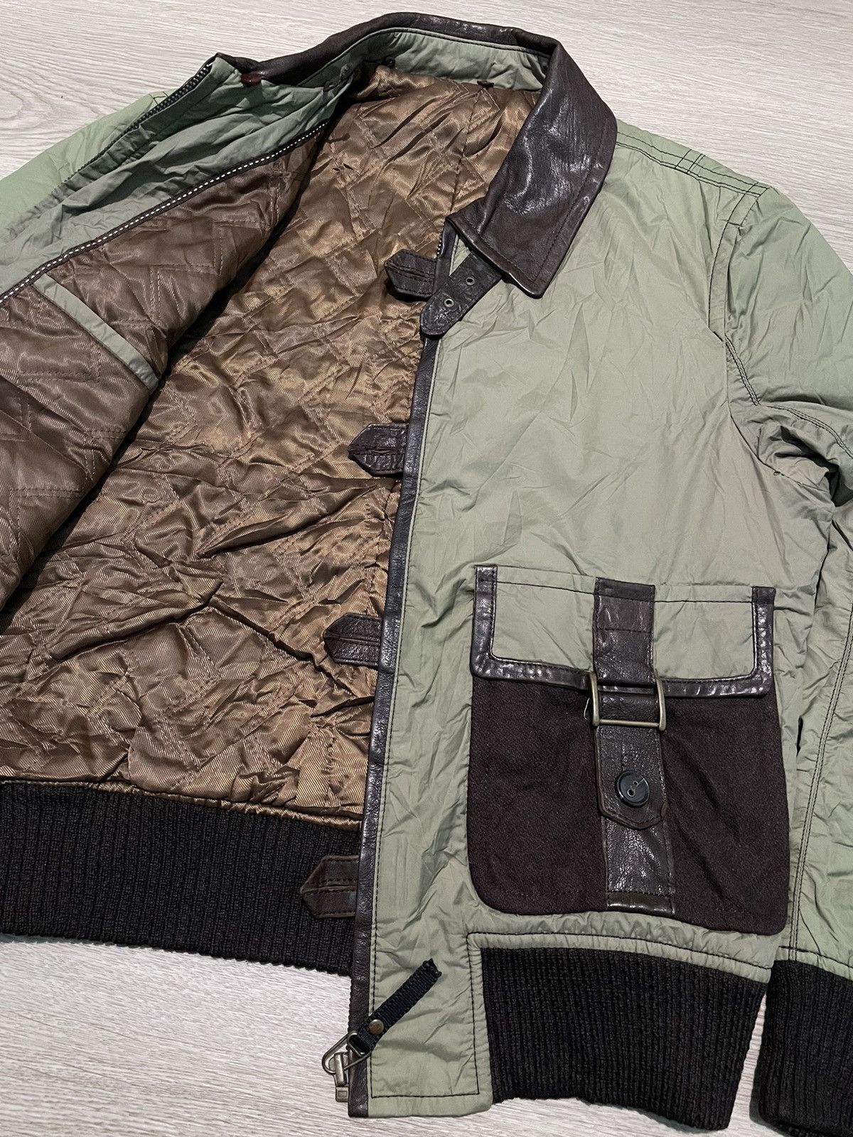 Japanese Brand × Panicale × Vintage panicale italy vintage MA-1 bomber Jacket mix leather Size US L / EU 52-54 / 3 - 9 Thumbnail