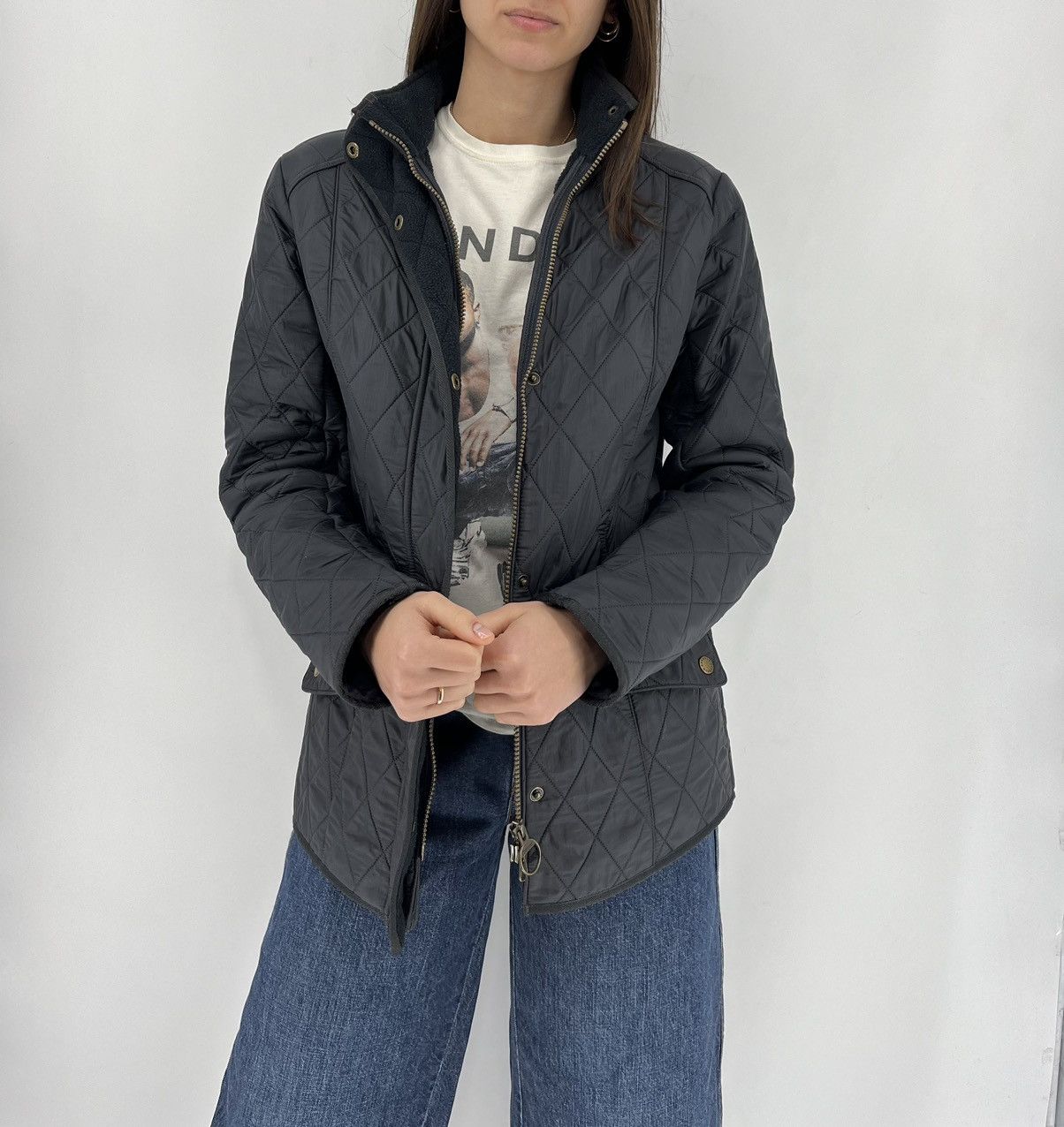 Barbour × Vintage Barbour Flyweight Cavalry Women's Quilted Navy Zip Jacket Size M / US 6-8 / IT 42-44 - 3 Thumbnail