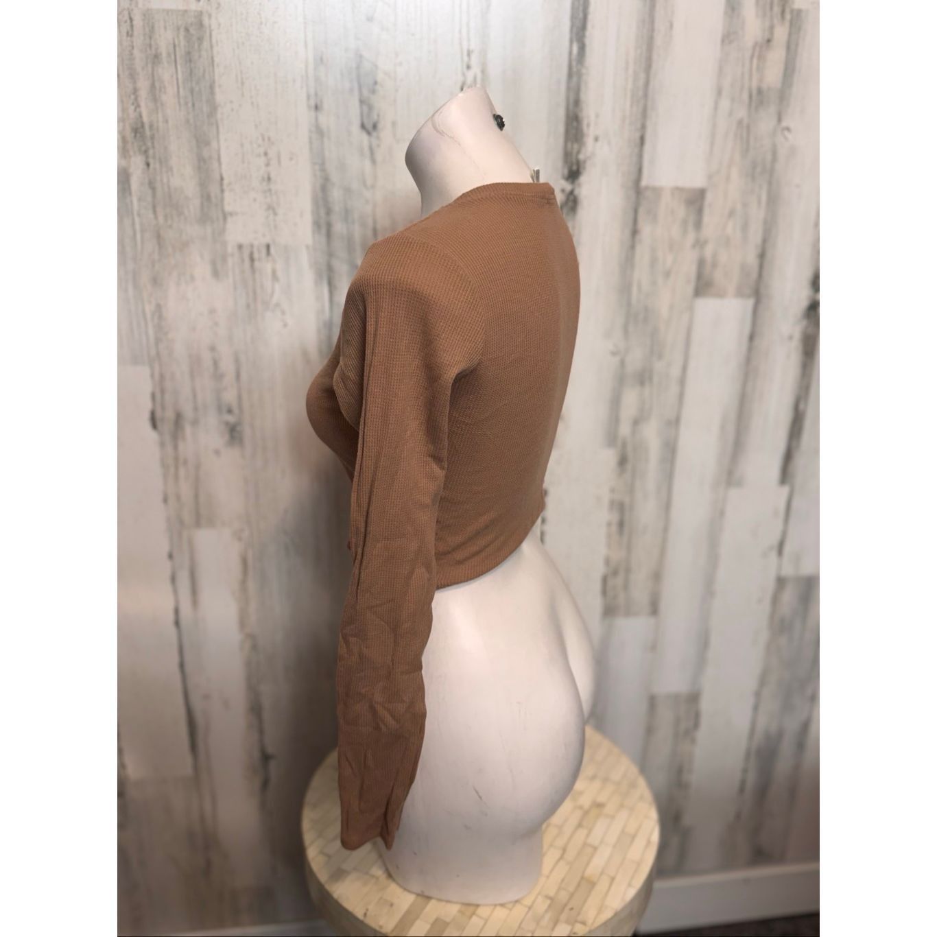 Other Bozzolo Brown Long Sleeve Ribbed Crop Top Women’s Size M Size M / US 6-8 / IT 42-44 - 3 Thumbnail