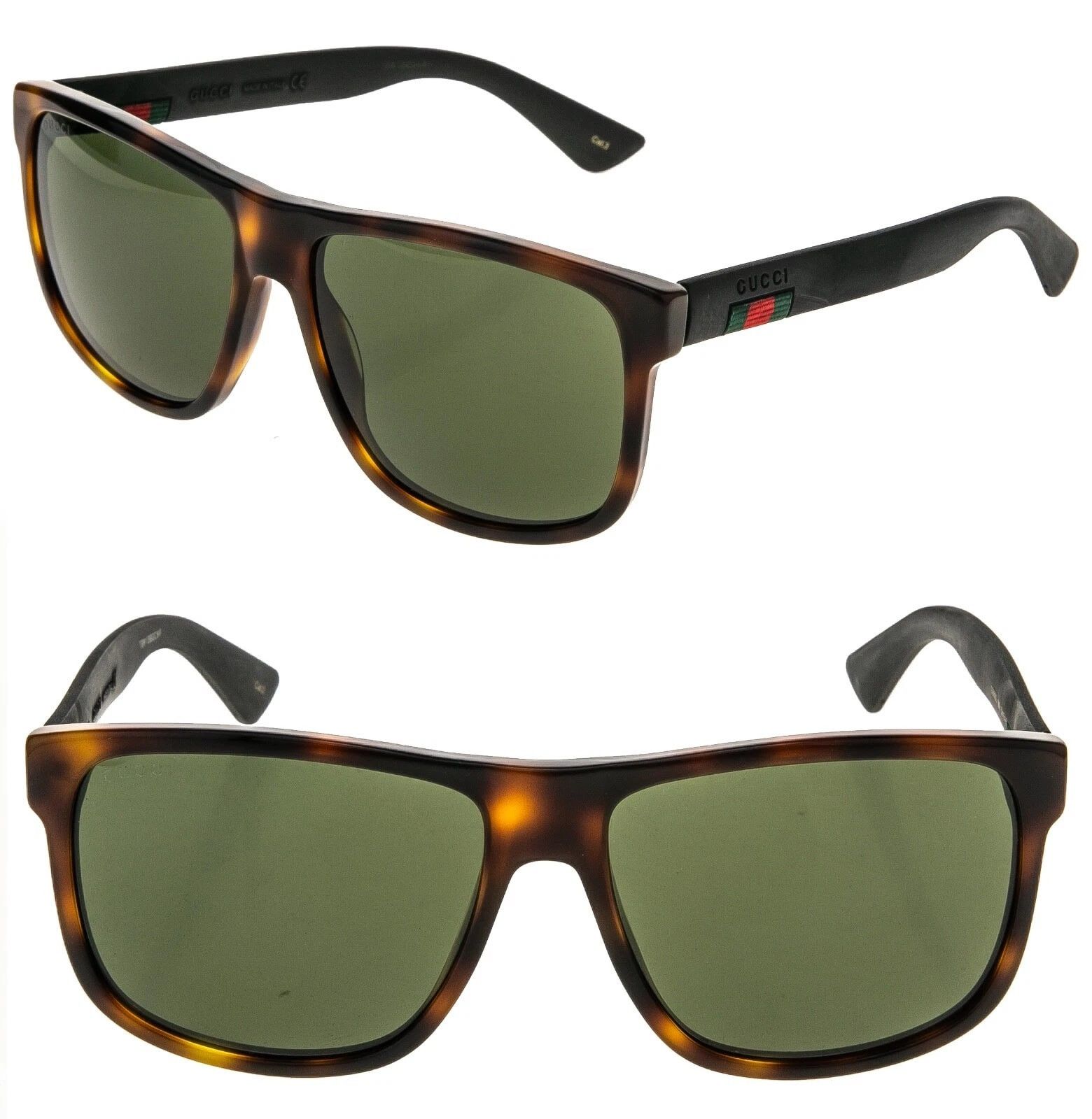 Gucci GUCCI GG0010S STRIPE 0010 Black Rubber Square Sunglasses Size ONE SIZE - 1 Thumbnail