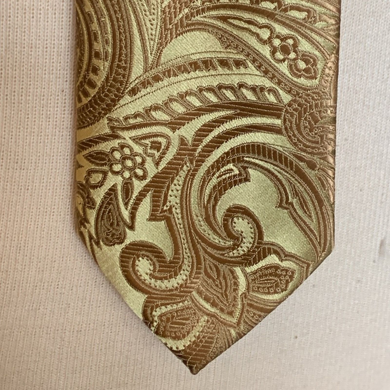 Vintage Barry Wang rich gold silk brocade jacquard handmade necktie Size ONE SIZE - 4 Thumbnail