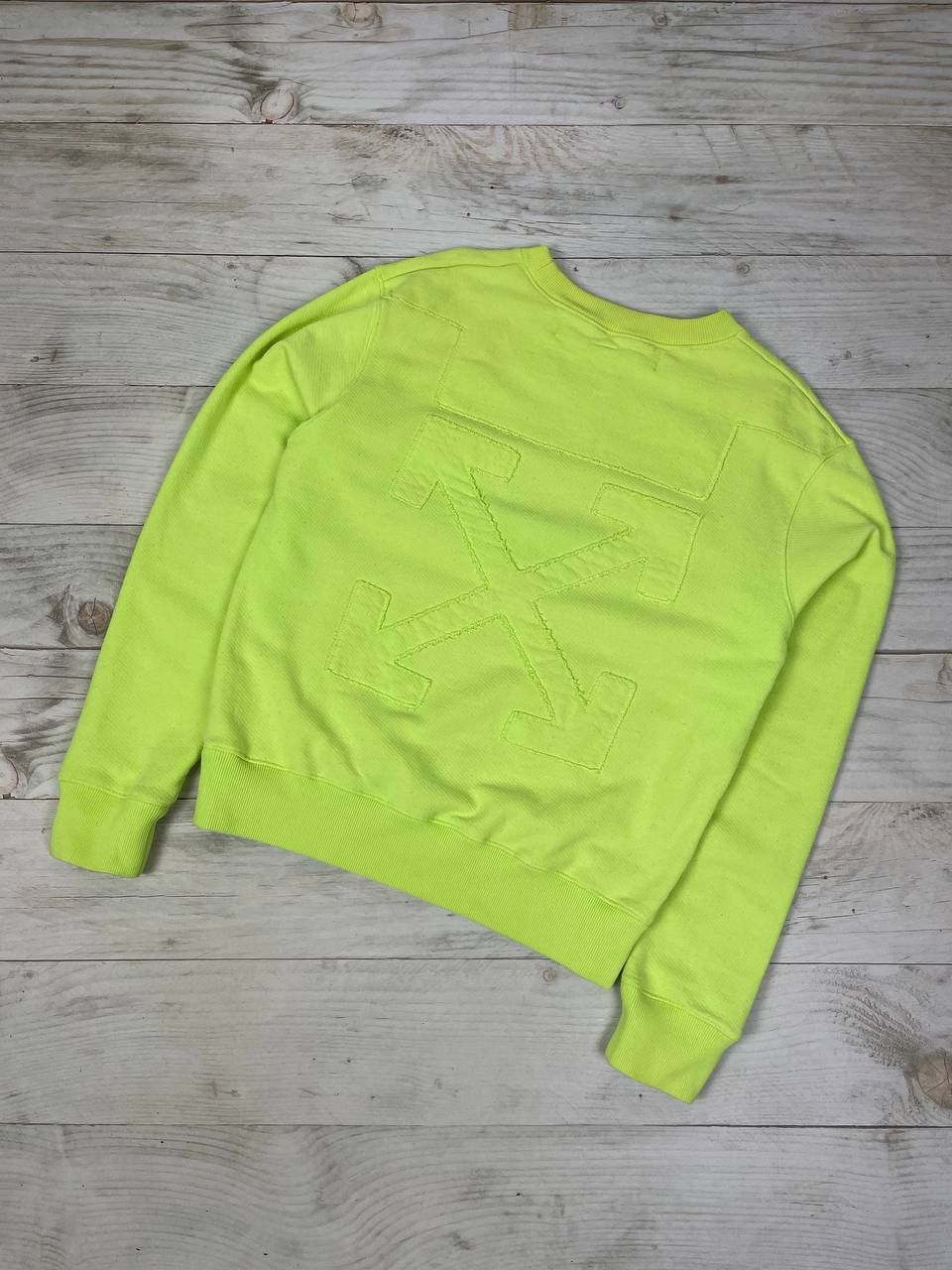 image of Off White Sweatshirt Crewneck Logo Y2K Fluorescent Yellow, Men's (Size Small)