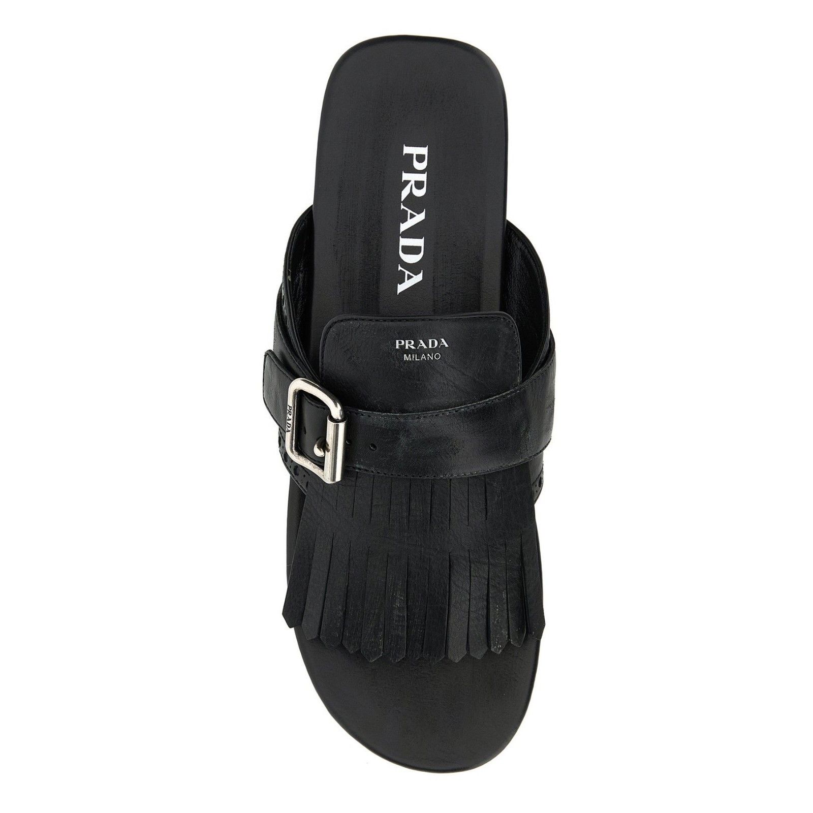 PRADA Shuffle Black Leather Thong Slippers New And Authentic