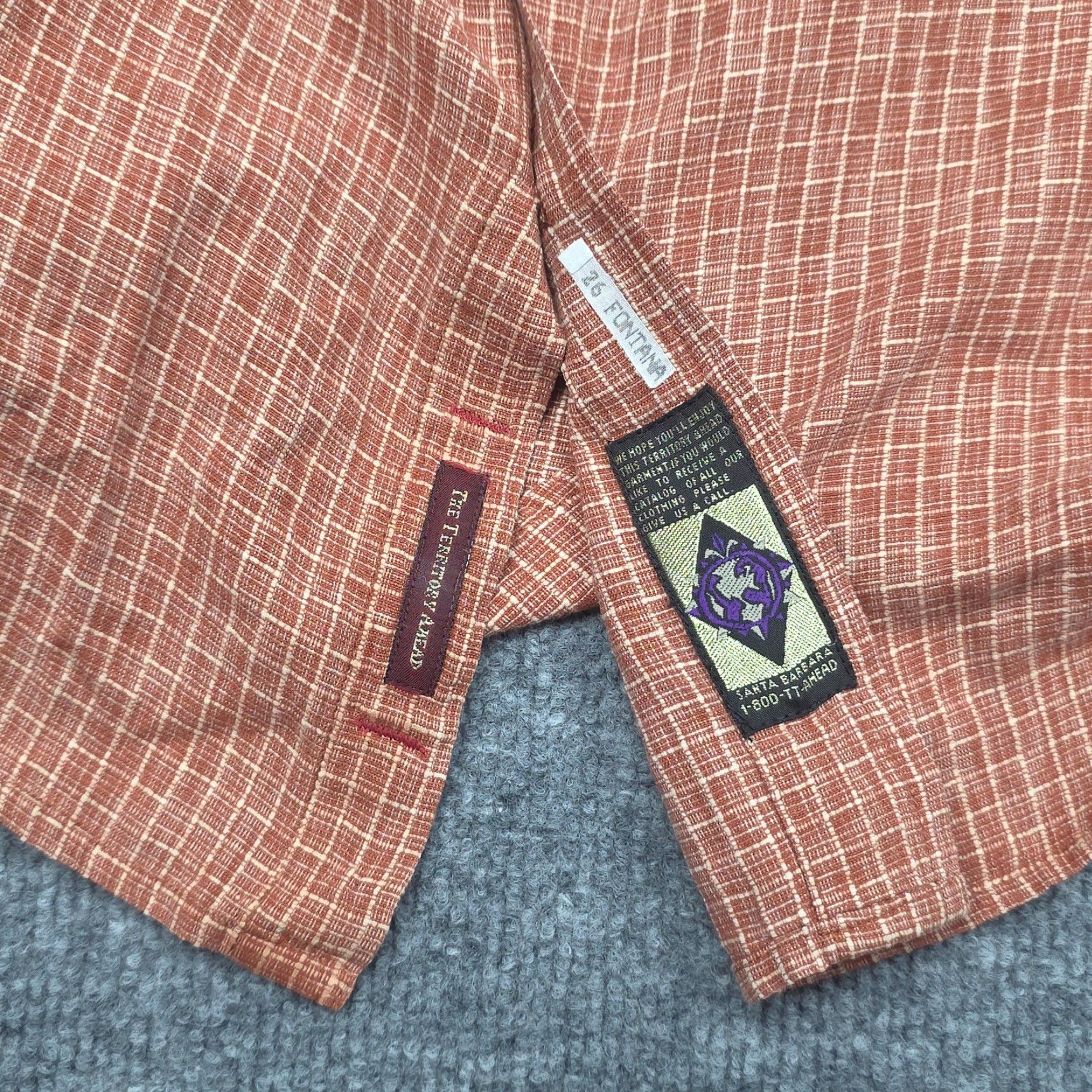 The Territory Ahead Territory Ahead Shirt Men's Large Orange White Woven Textured Cotton Button-Up Short Sleeve Plaid Casual Size US L / EU 52-54 / 3 - 7 Thumbnail