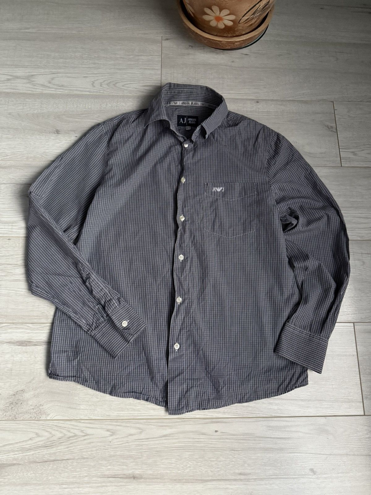 Armani × Vintage Vintage Armani Jeans Shirt navy check Size US M / EU 48-50 / 2 - 2 Thumbnail