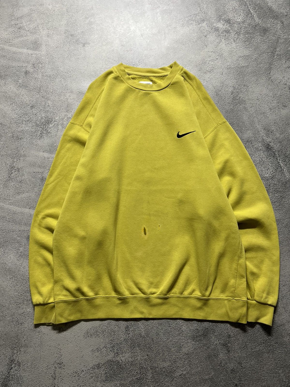 Vintage Vintage Y2k Nike 💛 Thrashed Mini Swoosh Sweatshirt 90’s Size US XL / EU 56 / 4 - 5 Thumbnail
