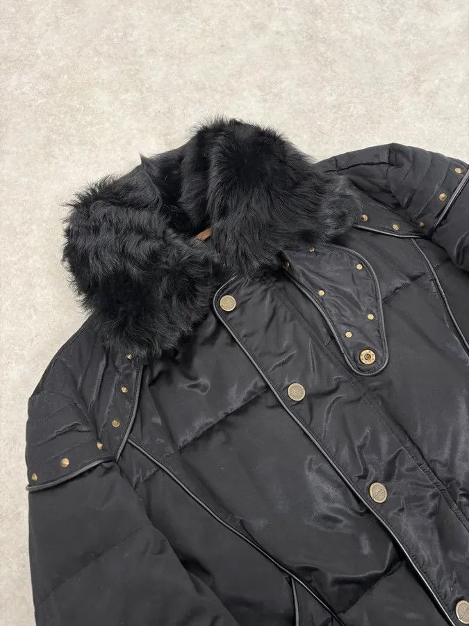 Roberto Cavalli 2000s Cavalli Fur Collar Black Puffer Studded Jacket Size US M / EU 48-50 / 2 - 8 Thumbnail
