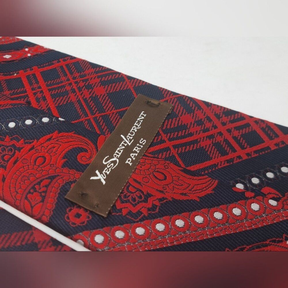Yves Saint Laurent Yves Saint Laurent Vintage Neck Tie Tartain Plaid Paisley S Size ONE SIZE - 7 Thumbnail