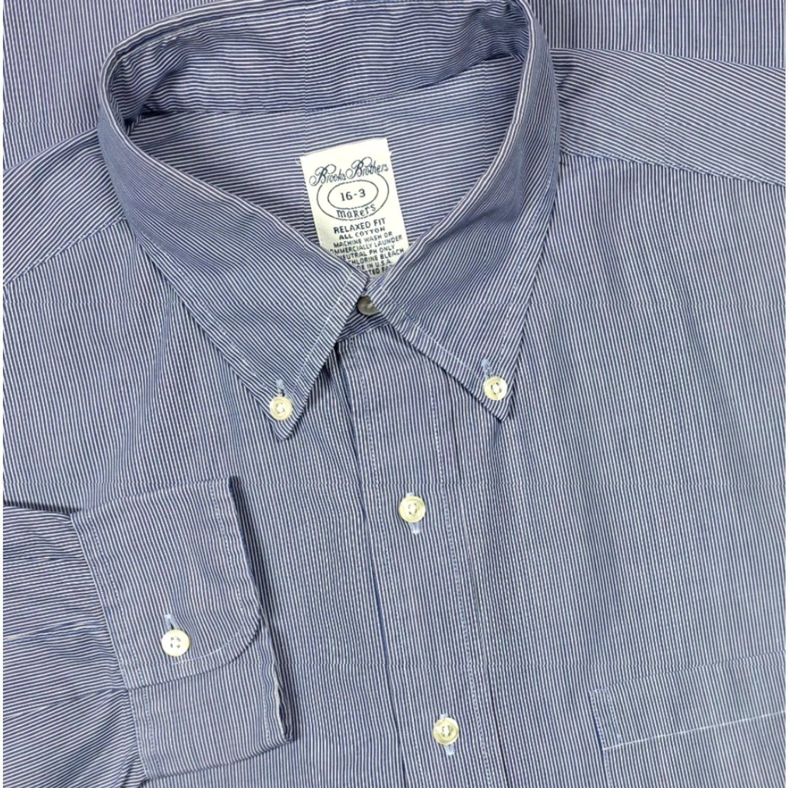 Brooks Brothers VINTAGE Brooks Brothers Makers Long Sleeve Shirt Mens 16-3 Button Up Blue Stripe USA Size US L / EU 52-54 / 3 - 2 Thumbnail
