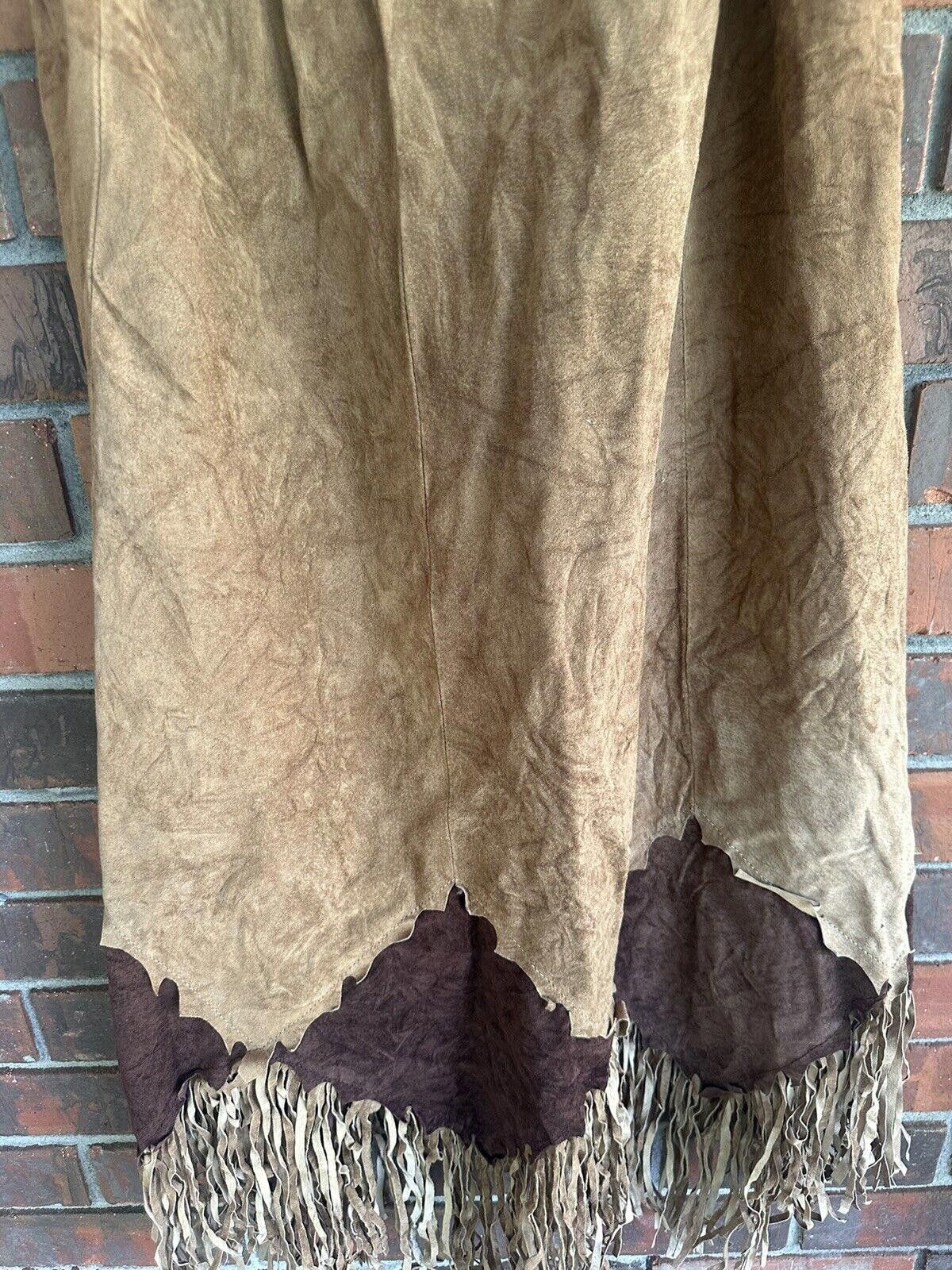 Designer Vintage Leather City Skirt Native Western wear Fringe Small Size 28" / US 6 / IT 42 - 3 Thumbnail