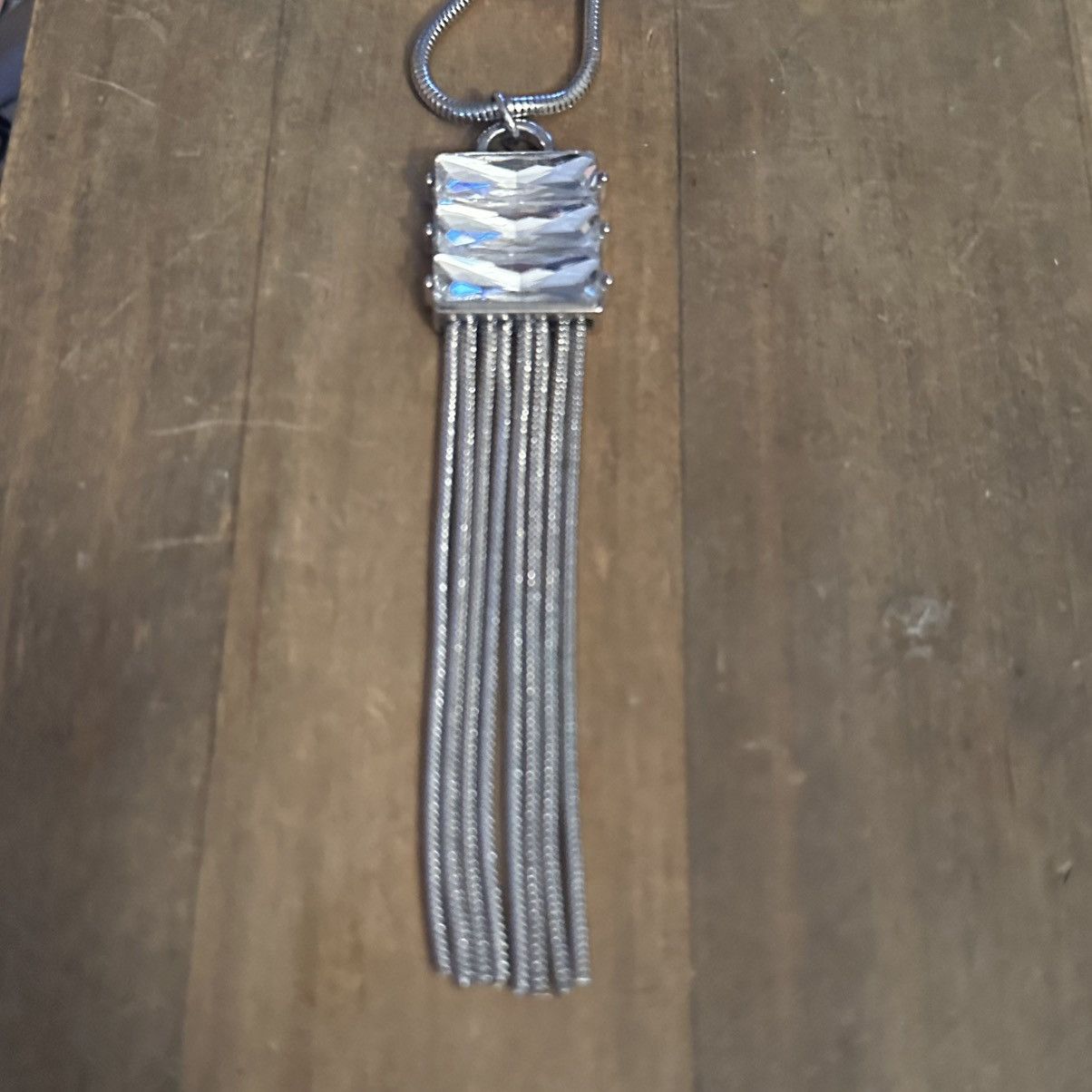 White House Black Market WHBM long silver tone chain tassel pendant necklace Size ONE SIZE - 3 Thumbnail