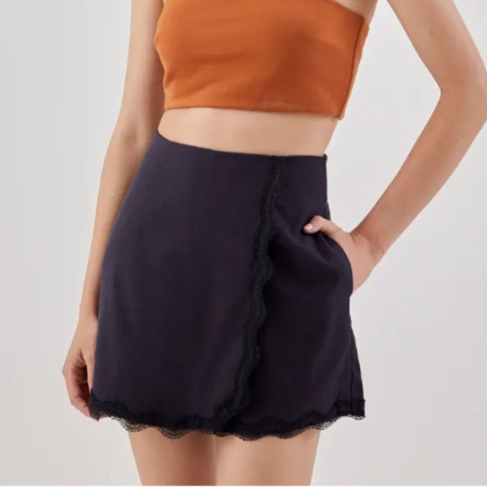 Other Love Bonito Navy Blue Linen Scallop Skorts Size 28" / US 6 / IT 42 - 2 Thumbnail