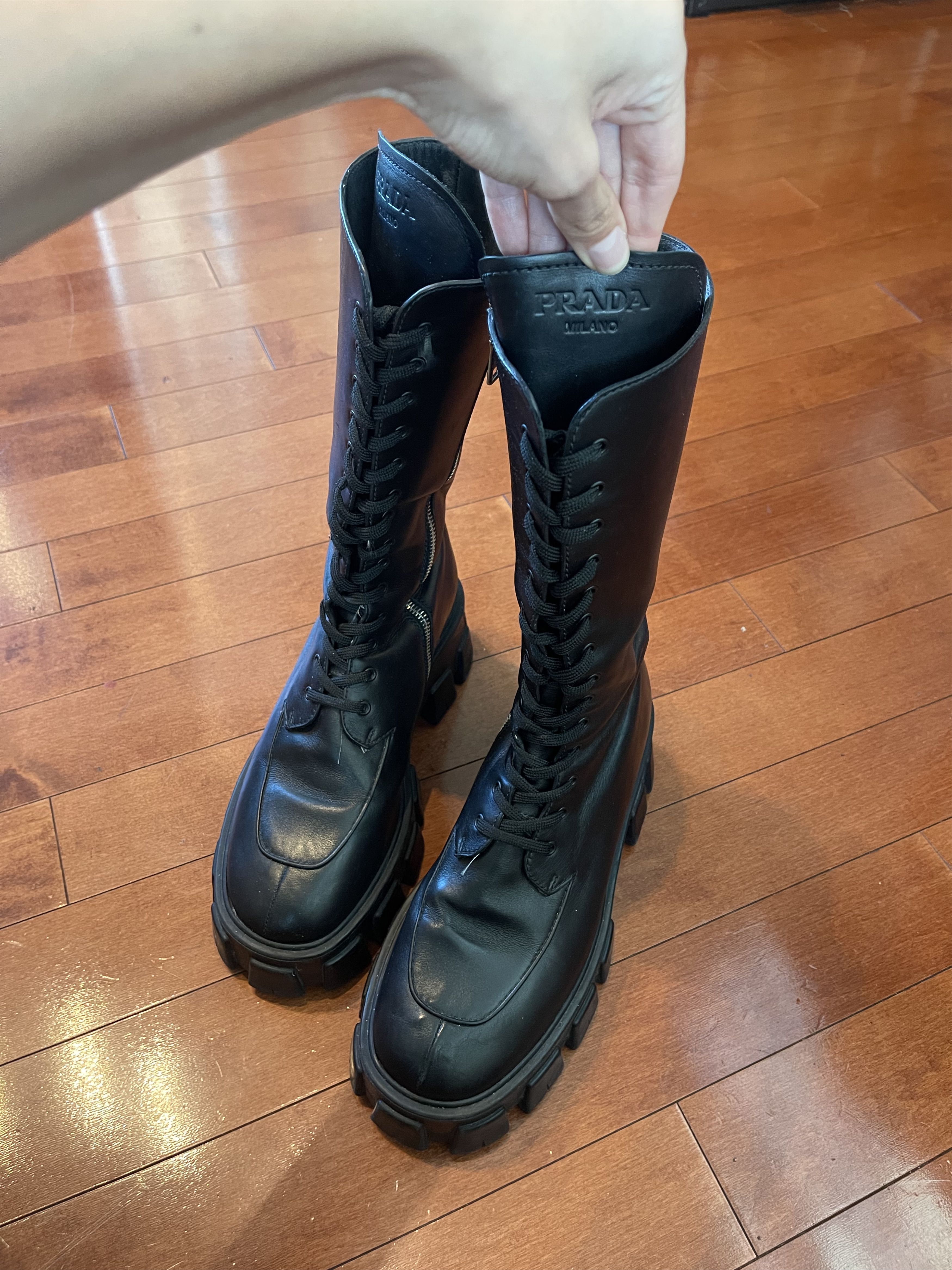 Prada Prada Monolith Leather Tall Boots Size US 9 / IT 39 - 3 Thumbnail