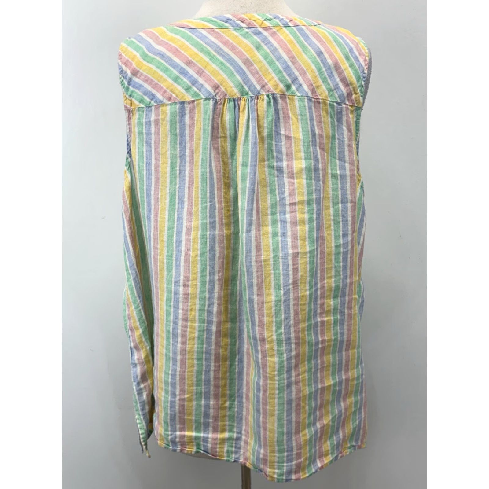 Talbots VINTAGE Talbots Blouse Shirt 2X Plus Sleeveless Linen Striped Pastel Split Neck Womens Size XXL / US 16-18 / IT 52-54 - 3 Thumbnail