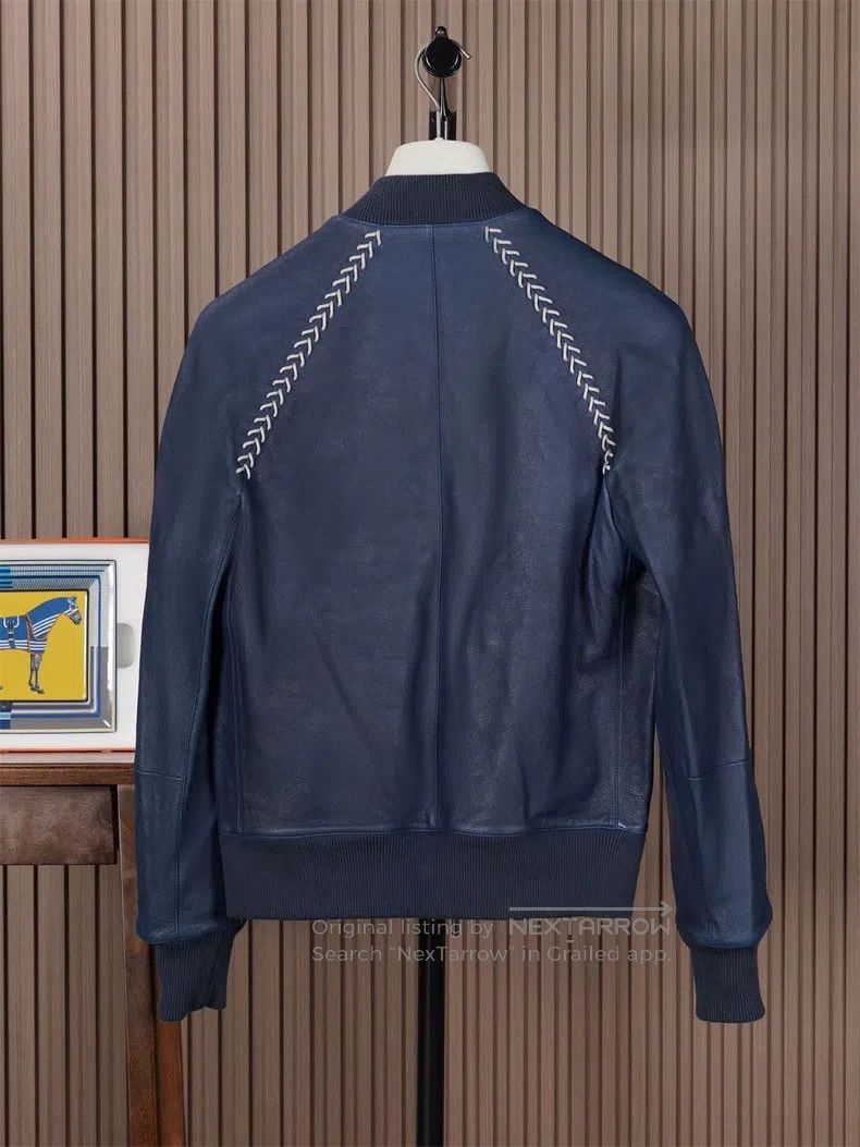 Hermes Hermes Men's Runway Midnight Blue Baseball Jacket Leather Size US M / EU 48-50 / 2 - 2 Thumbnail