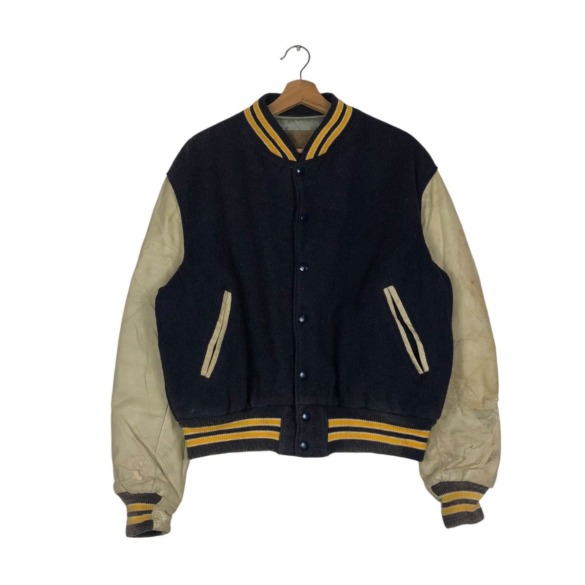 Golden Bear 🔥VINTAGE VARSITY LEATHER JACKET GOLDEN BEAR MADE IN USA Size US L / EU 52-54 / 3 - 3 Thumbnail