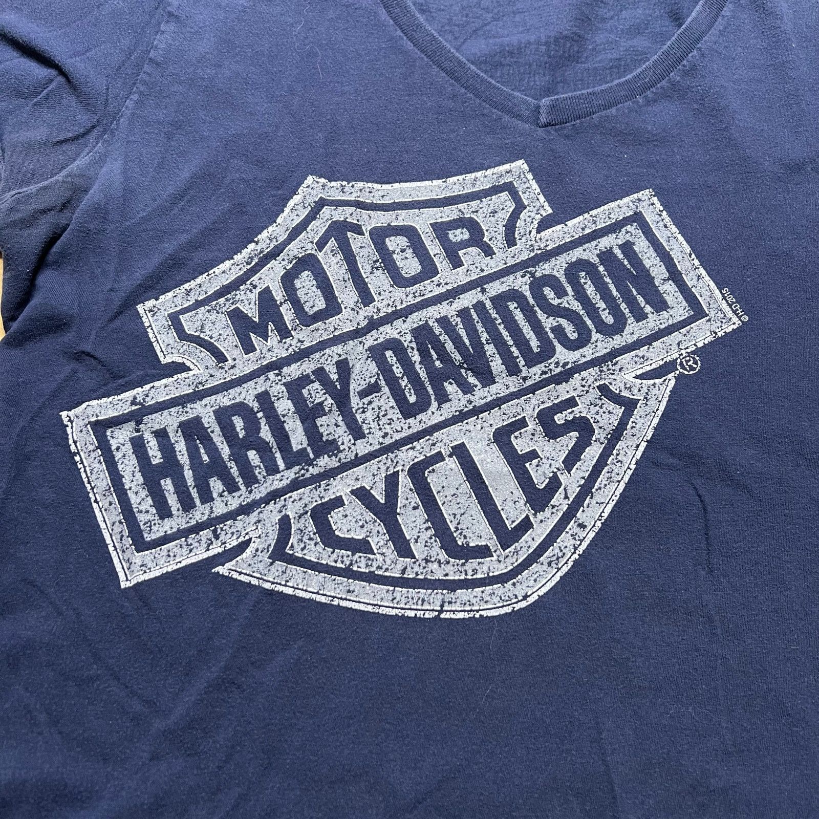 Harley Davidson Harley-Davidson women's Sz L/XL blue v-neck short-sleeve Size US XL / EU 56 / 4 - 2 Thumbnail