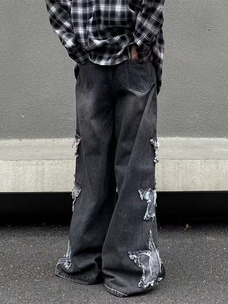 Japanese Brand × Jean Star Patch Embroidery Baggy Stacked Jeans Size US 33 - 4 Thumbnail