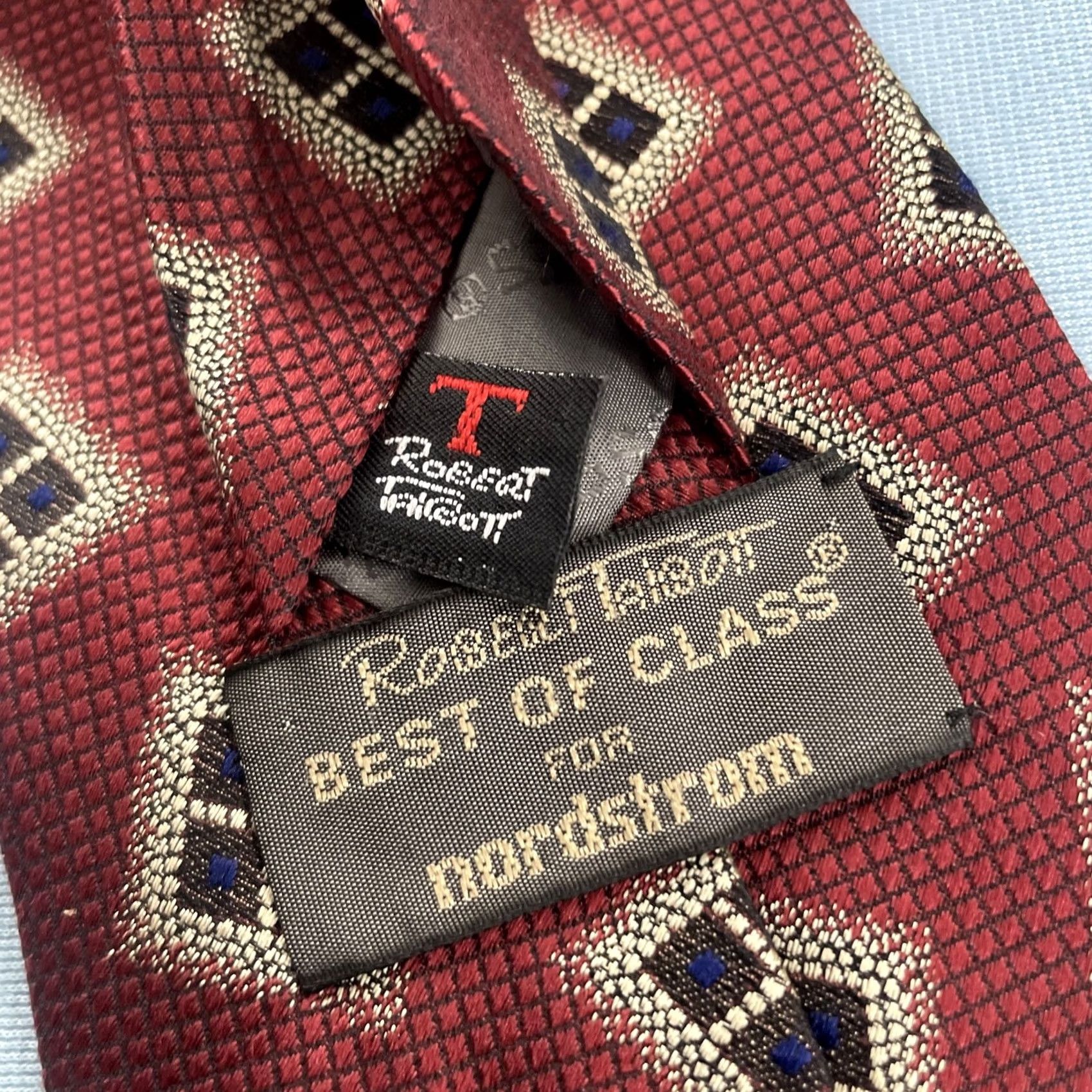 Robert Talbott VINTAGE Robert Talbott Best of Class tie Wove Deco Dot Window Neat Red Gray USA 4x58 Capsule Wide Necktie Size ONE SIZE - 3 Thumbnail