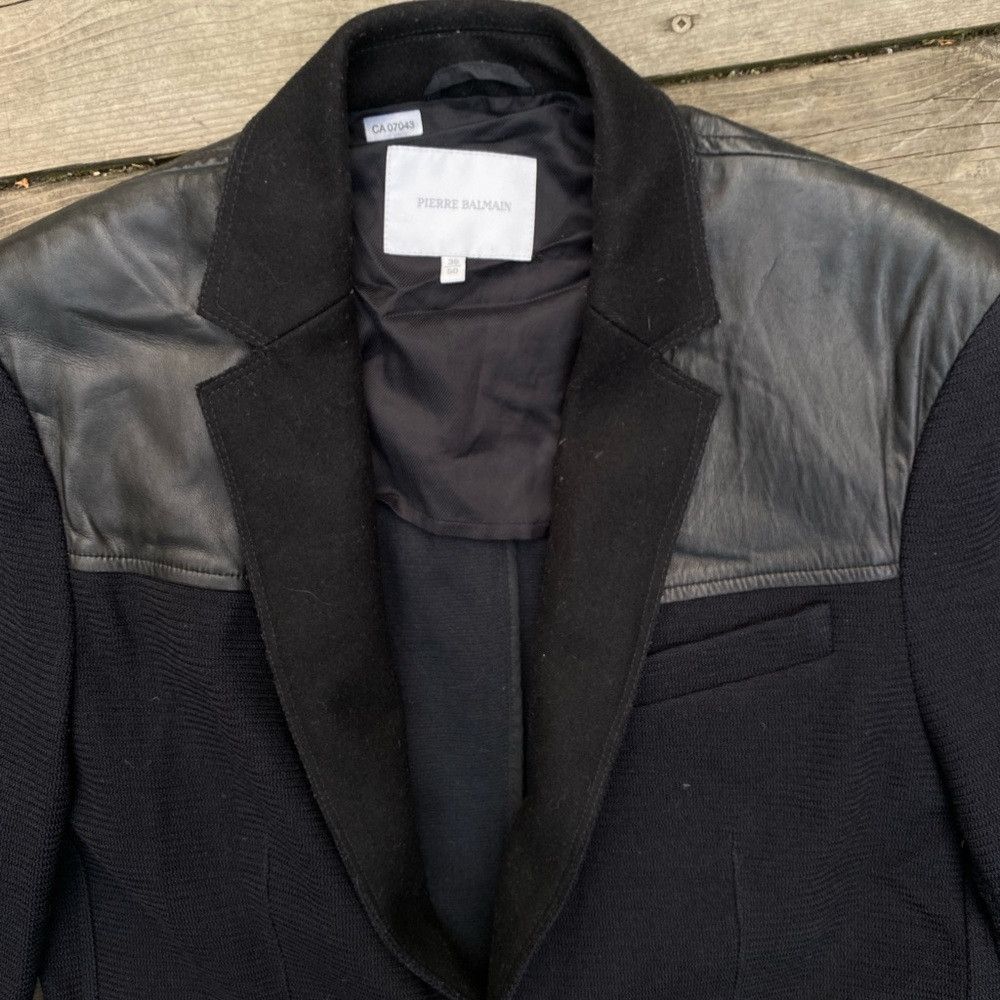 Balmain × Pierre Balmain Vintage 1998 Pierre Balmain Soft Flannel Wool Leather Trim Size US M / EU 48-50 / 2 - 7 Thumbnail