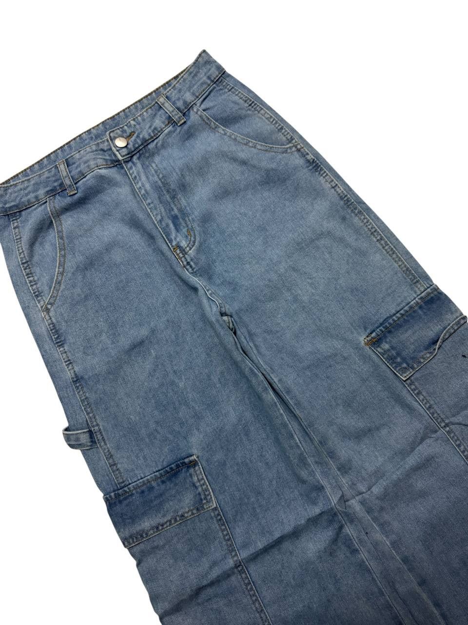 20471120 💥Baggy💥Shein Wide Leg Blue Pocket Carpenter Jeans Streetwear Size US 29 - 3 Thumbnail