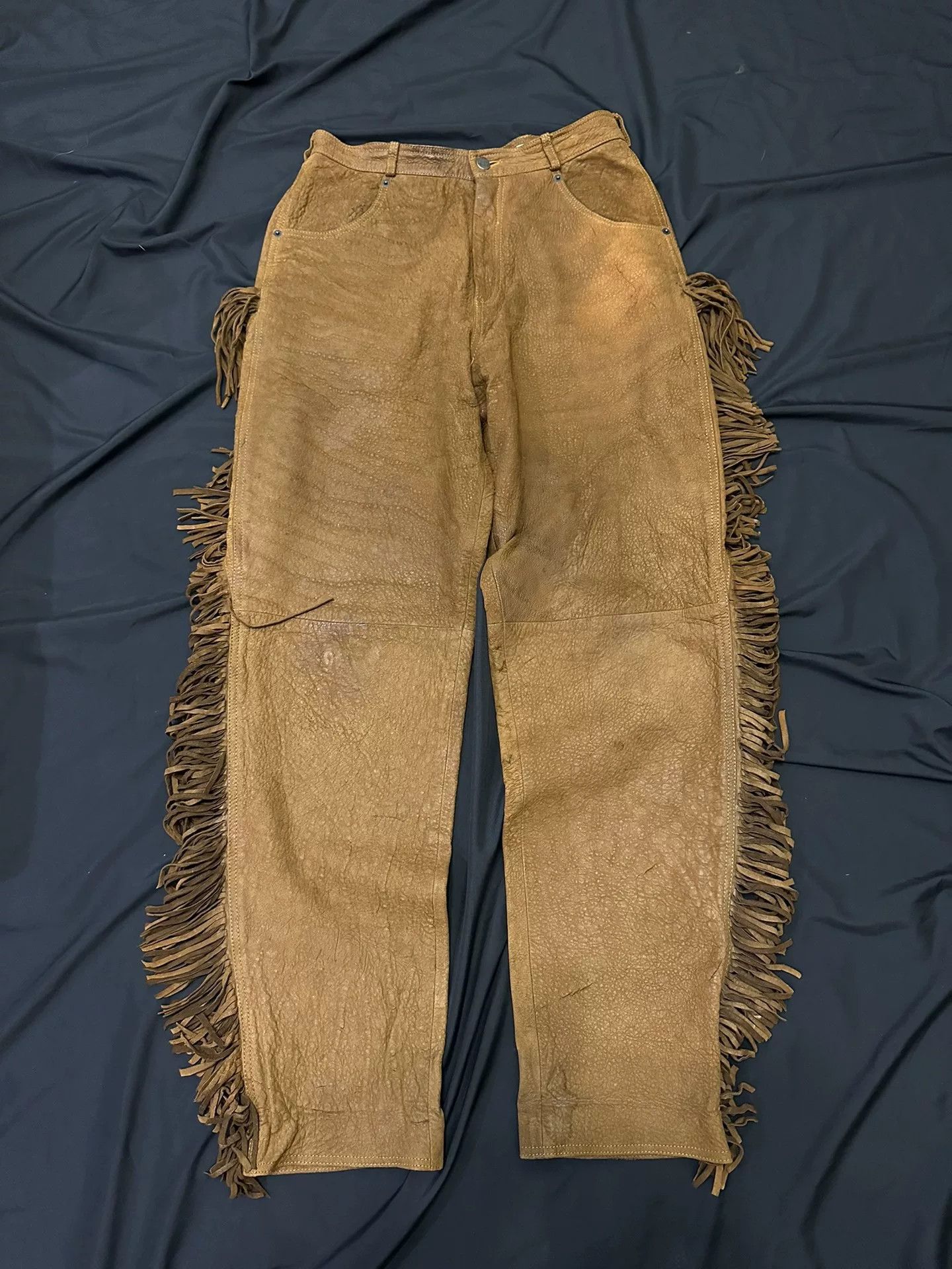 Vintage vintage 90s western fringe leather pants Size US 28 / EU 44 - 1 Thumbnail