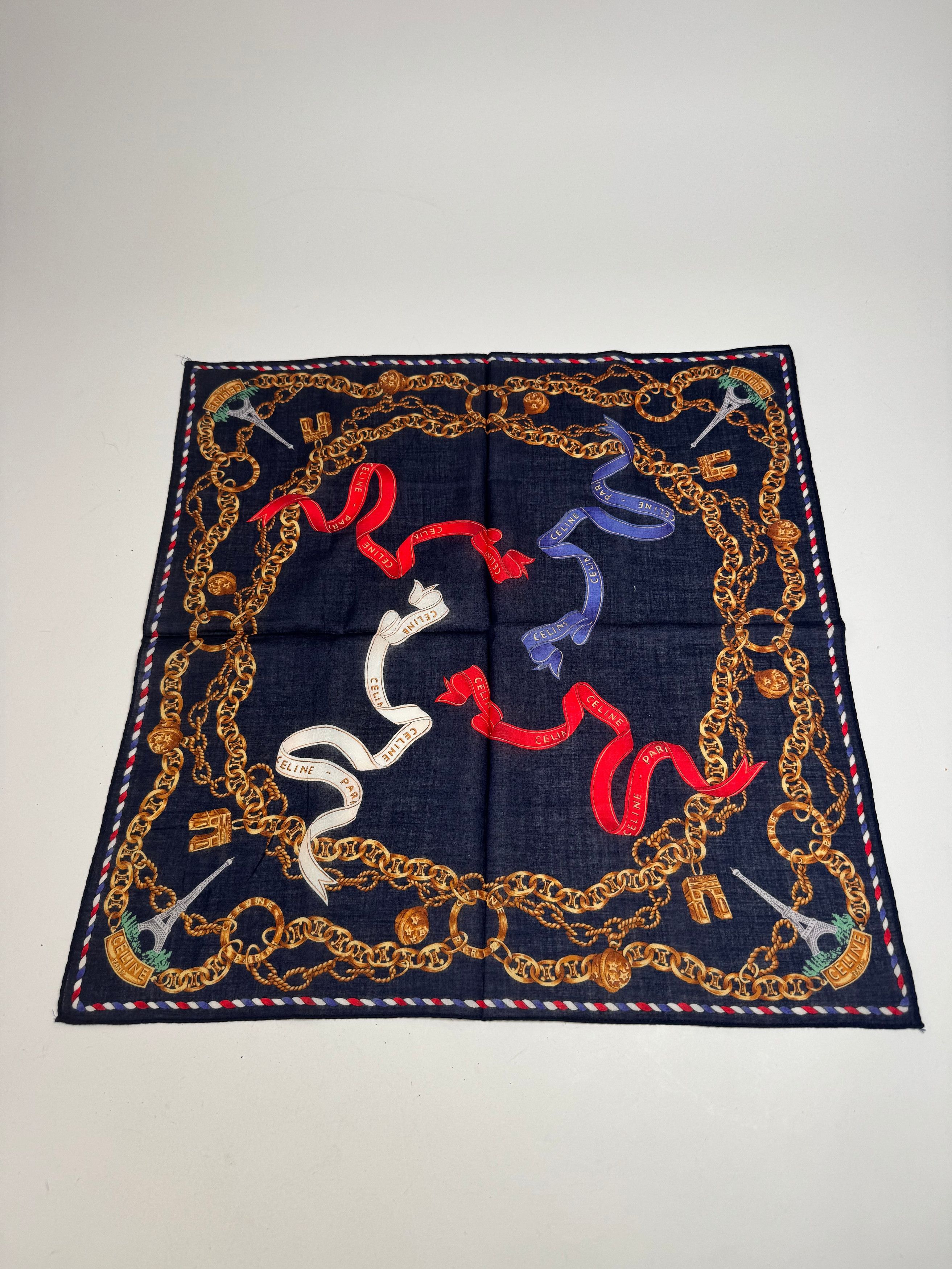Celine Vintage Paris Scarf Navy Gold Size ONE SIZE - 1 Thumbnail