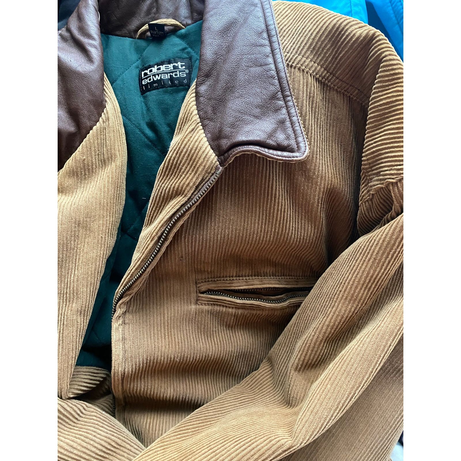 Other Vtg corduroy zip insulated coat leather collar L warm trendy Size US L / EU 52-54 / 3 - 5 Thumbnail