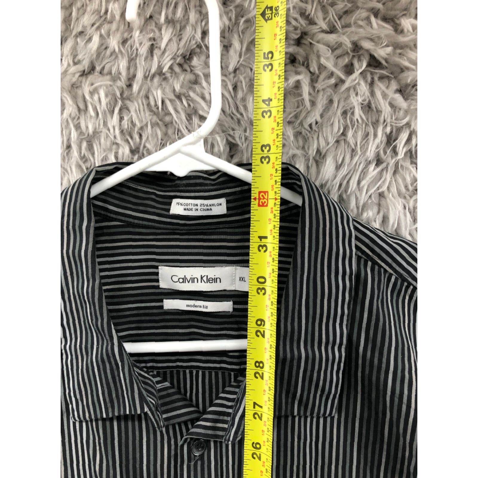 Calvin Klein Calvin Klein Shirt XL/XXL Mens Black Gray Striped Long Sleeve Spread Collar Button-Up Casual Size US XXL / EU 58 / 5 - 5 Thumbnail