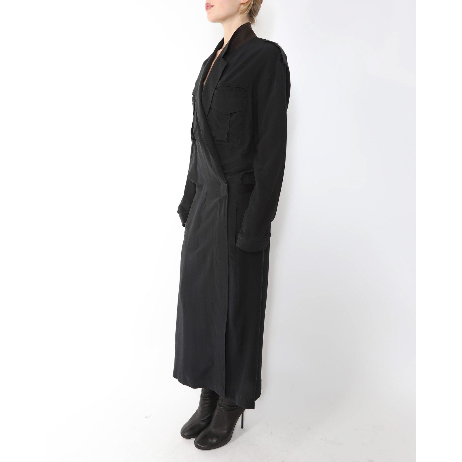 Haider Ackermann FW14 Kimono Dress with Military Details in Black Silk Size XS / US 0-2 / IT 36-38 - 5 Thumbnail