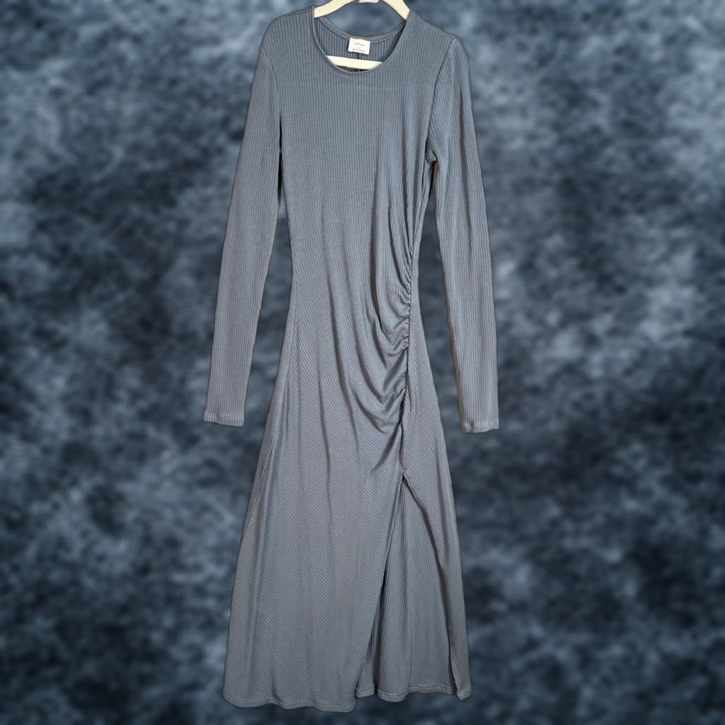 Vintage Wilfred Ribbed Long Sleeve Midi Dress 2XS Blue Womens Ruched Detail Size XXS / US 00 / IT 34 - 1 Thumbnail