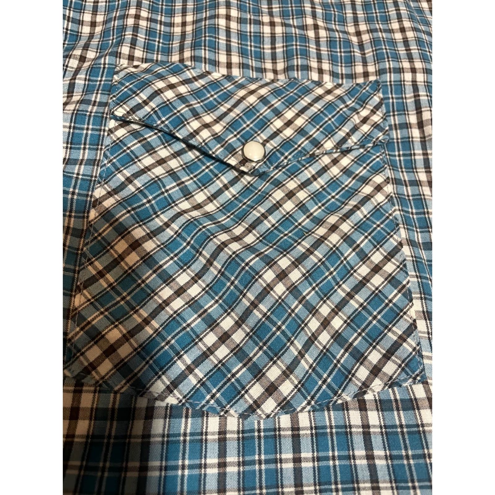 Vintage Pearl Pearl Snap Blue Plaid Short Sleeve Button-Up Collared 2 Pocket Mens L Western Frontier Shirt Size US 33 - 4 Thumbnail