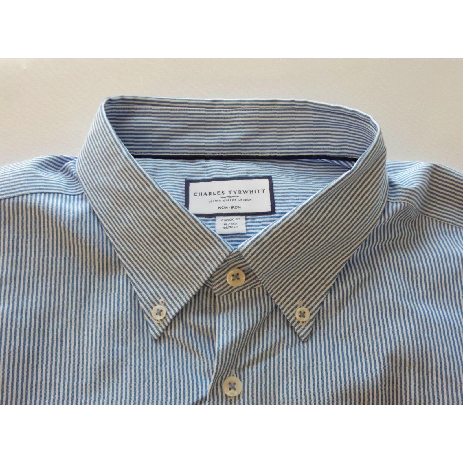 Charles Tyrwhitt Charles Tyrwhitt Dress Shirt Striped Blue 18-38 Mens Long Sleeve Adult 18 Regular Size Shirt Size 48R - 2 Thumbnail