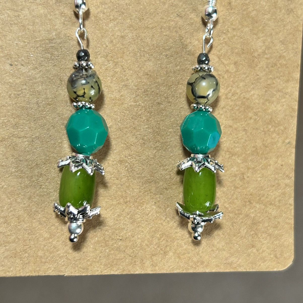 Handmade Handcrafted salvaged vintage bead cat eye glass earrings Size ONE SIZE - 3 Thumbnail