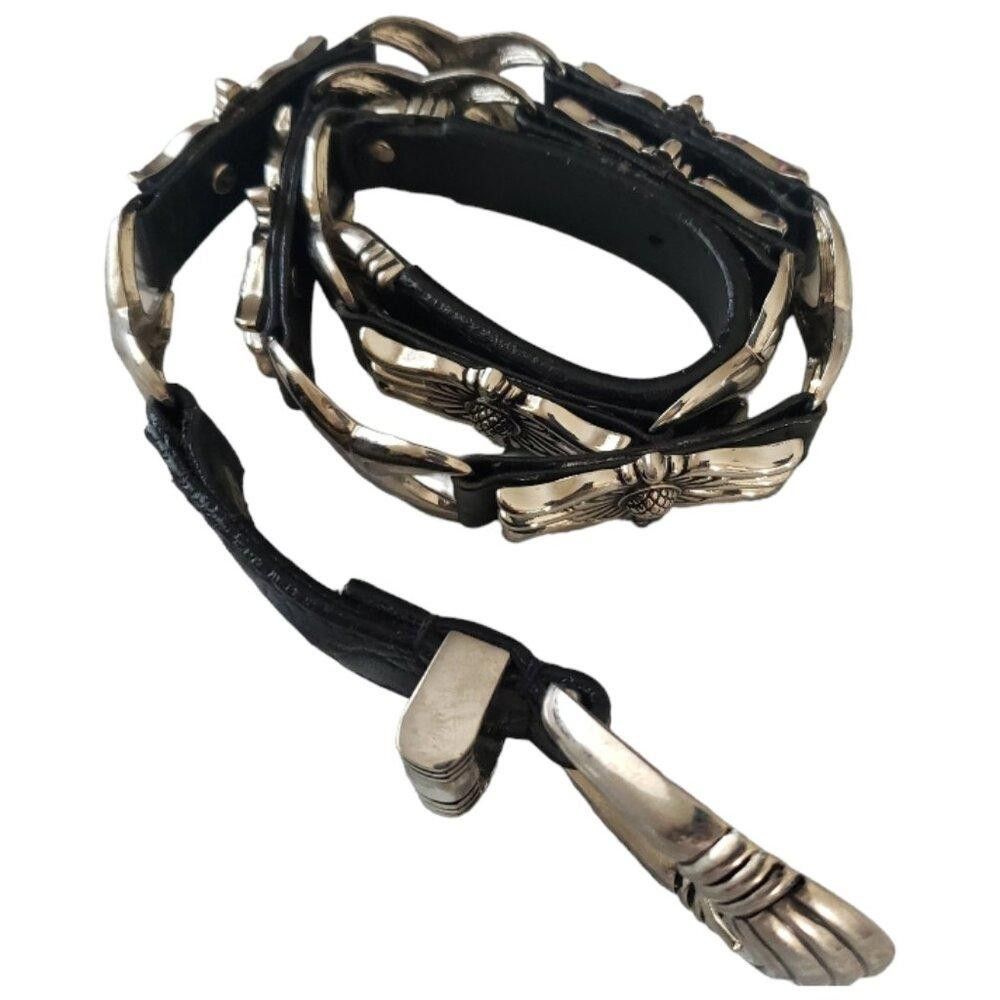 Designer Vintage Ladies Captive Black & Silver Heavy Leather Belt Size ONE SIZE - 2 Thumbnail